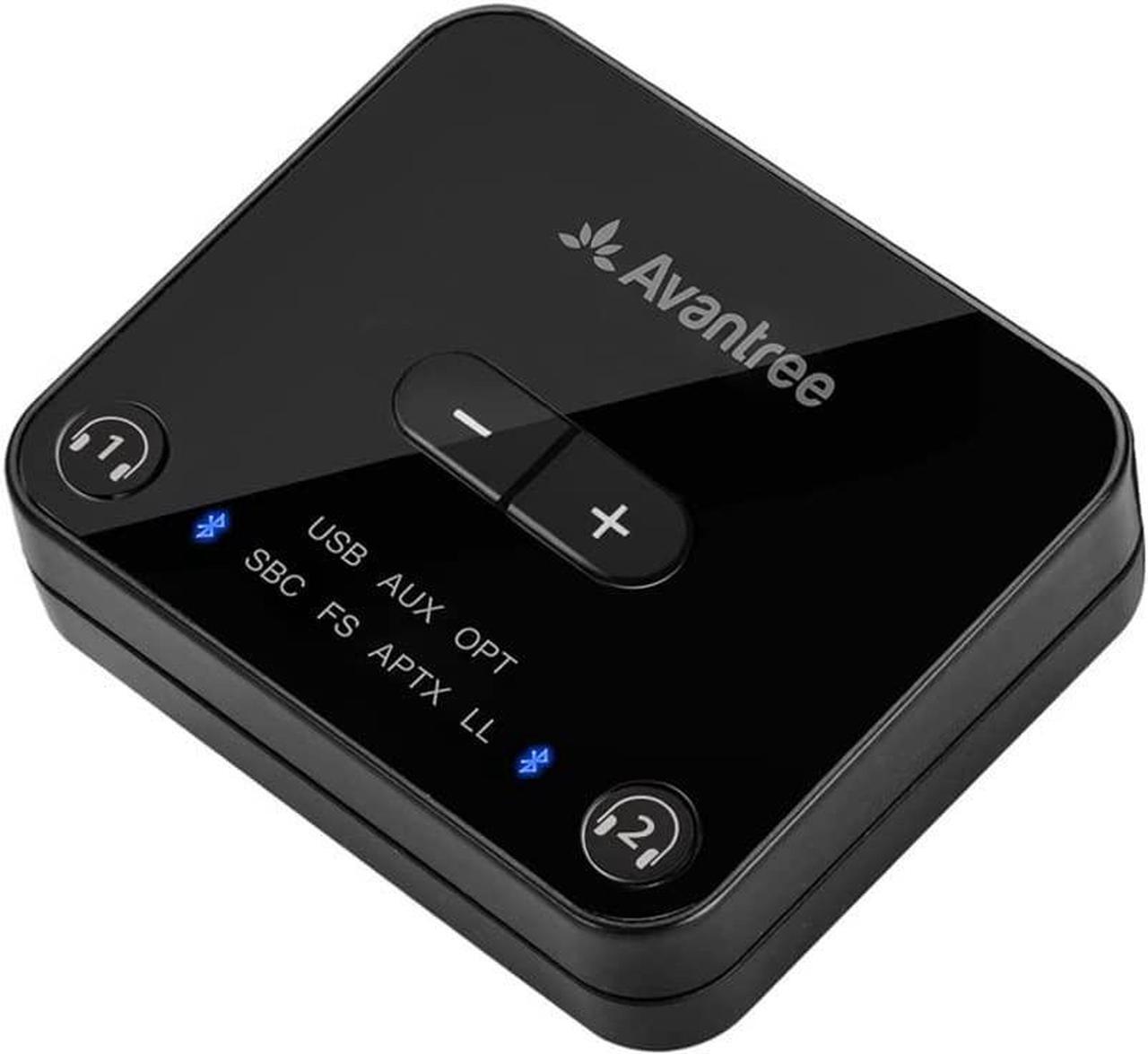 Main image of Avantree Audikast Plus Bluetooth 5.0 Transmitter for TV with Volume Control, aptX Low Latency Audio Adapter for 2 Headphones (Optical, AUX, RCA, USB), Class 1 Long Range 100ft - No Receiver Mode