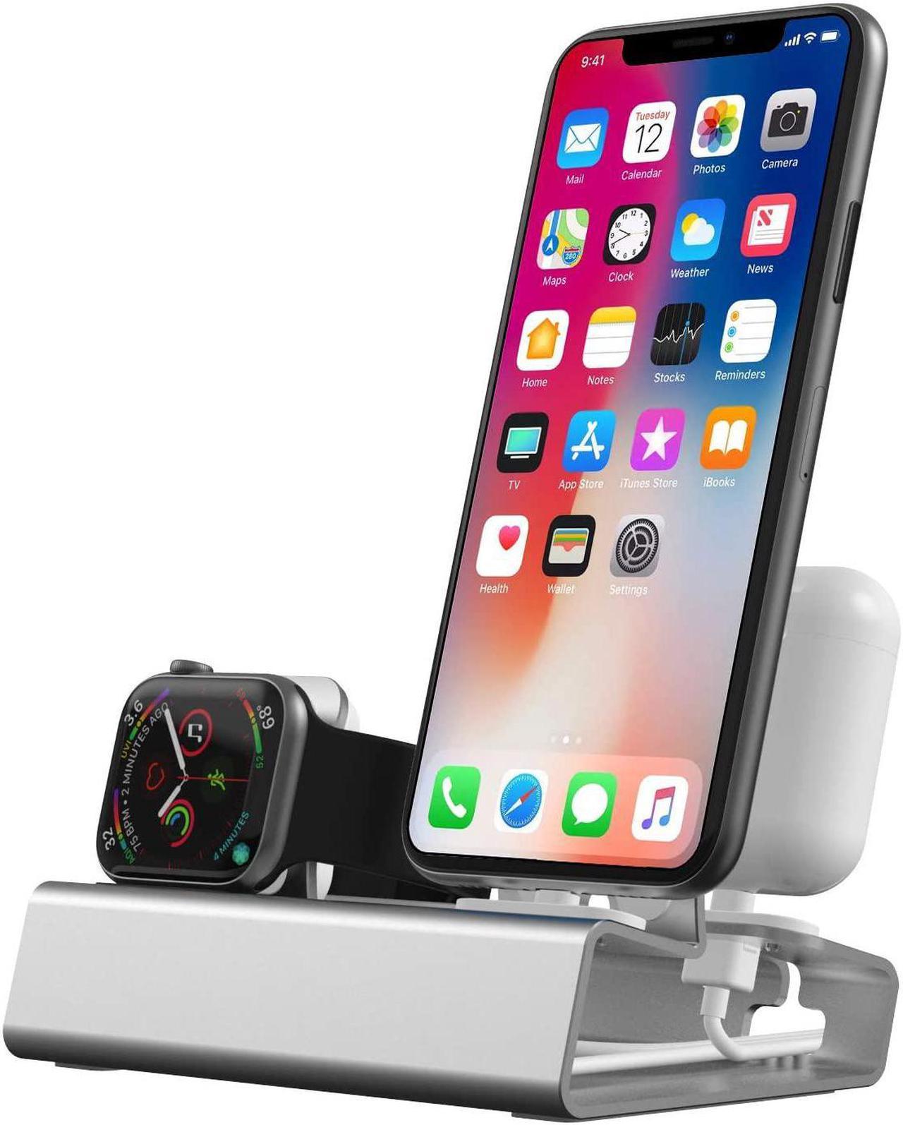 Charging Station for Apple Products,3 in 1 Aluminum Charging Stand for Apple Watch iPhone Airpods iWatch Ultra 2 SE 9 8 7 6 5 4 3 2 1 Docking Station Holder Charger Stand with Nightstand Mode-Silver