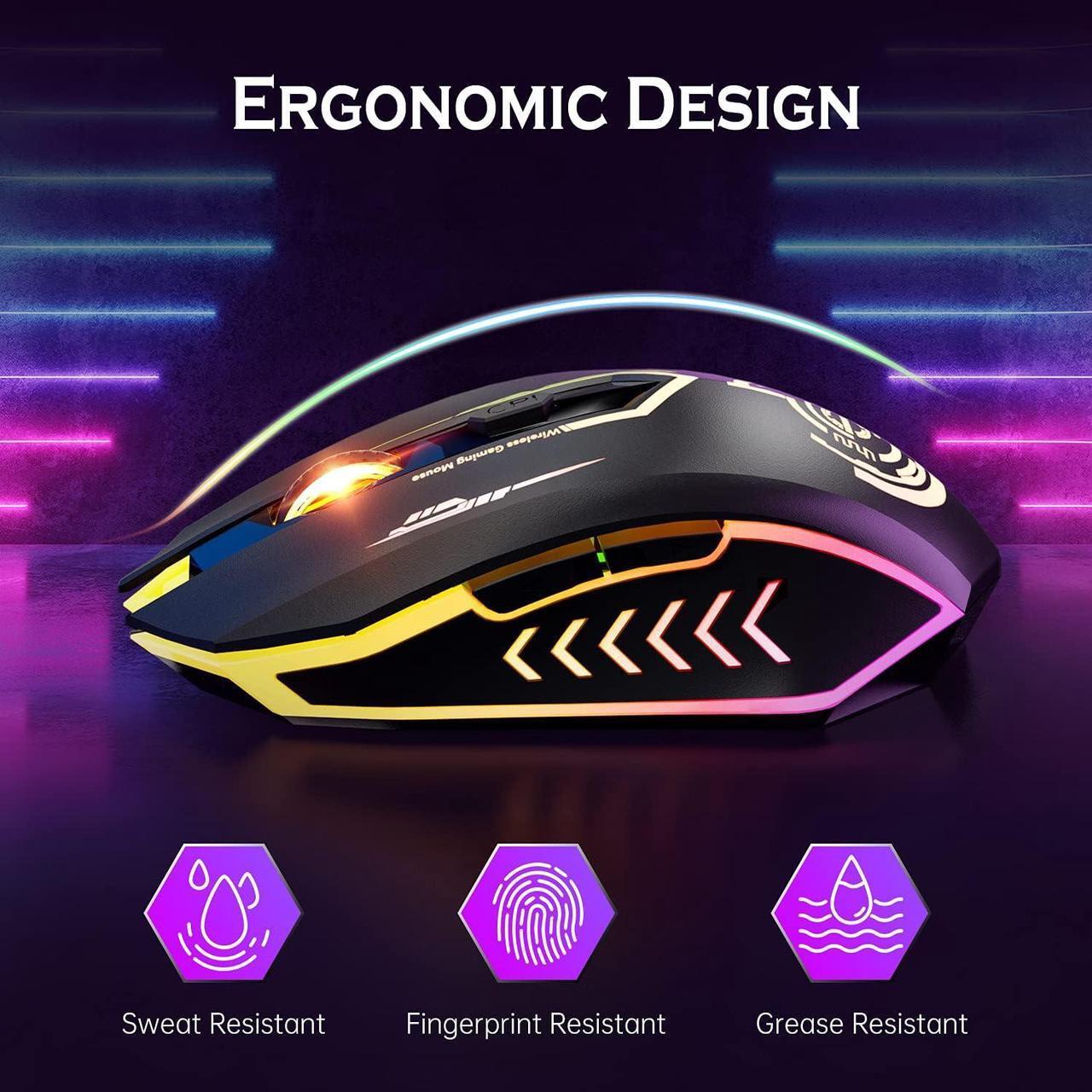Alt view image 7 of 7 - UHURU Wireless Gaming Mouse Up to 10000 DPI, Rechargeable USB Wireless Mouse with 6 Buttons 7 Dynamic LED Color Ergonomic Programmable MMO RPG for PC Laptop, Compatible with Windows Mac