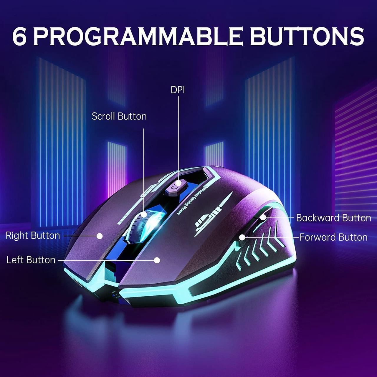 Alt view image 5 of 7 - UHURU Wireless Gaming Mouse Up to 10000 DPI, Rechargeable USB Wireless Mouse with 6 Buttons 7 Dynamic LED Color Ergonomic Programmable MMO RPG for PC Laptop, Compatible with Windows Mac
