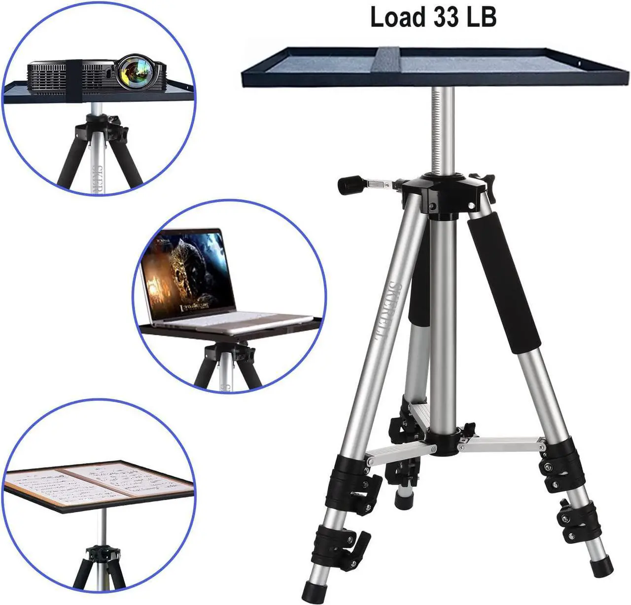 Alt view image 2 of 7 - Projector Stand Tripod Adjustable: Universal Laptop Standing Height from 17" to 48" with Tray Ball Head Carry Bag for Computer Camera