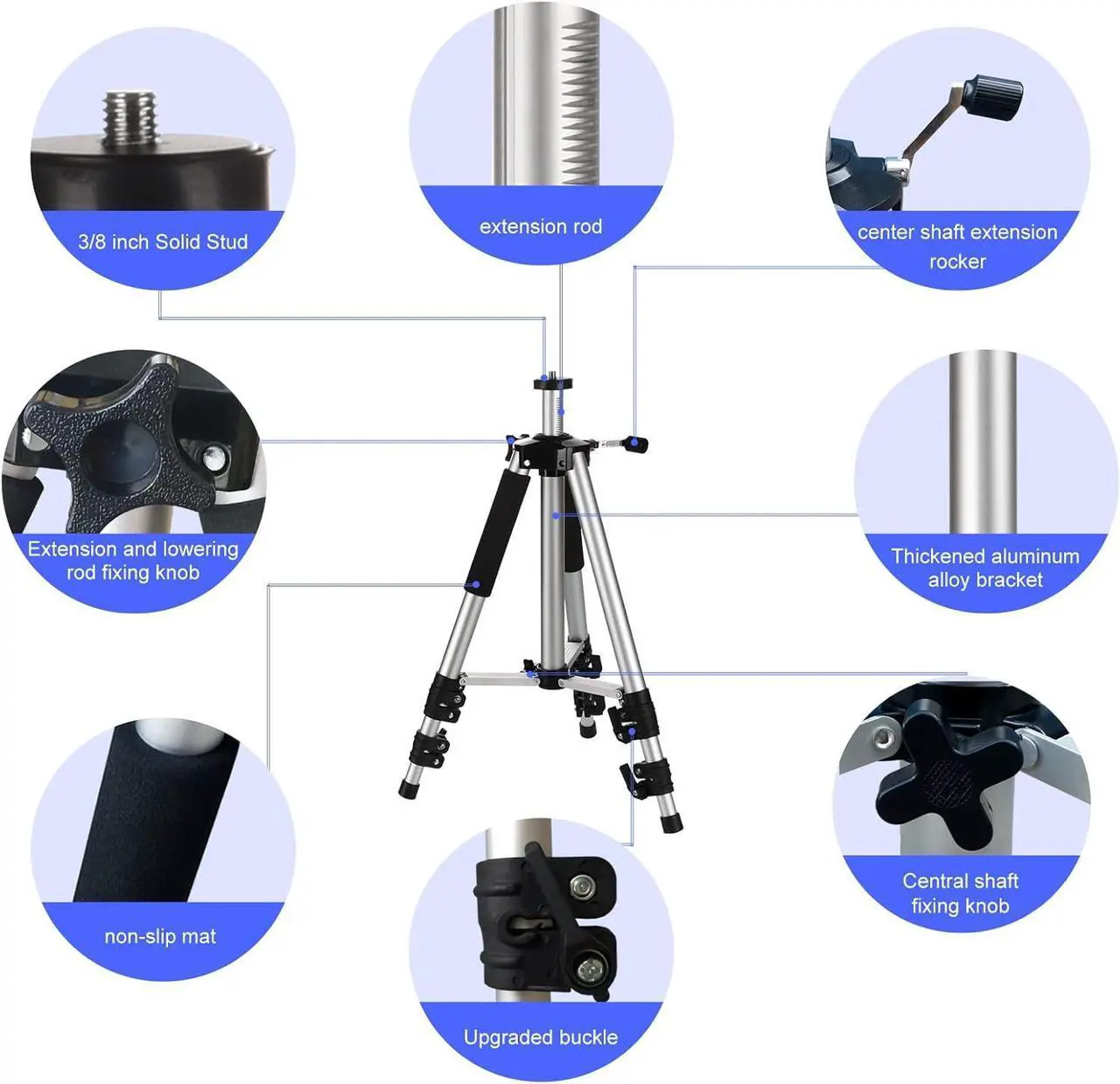 Alt view image 5 of 7 - Projector Stand Tripod Adjustable: Universal Laptop Standing Height from 17" to 48" with Tray Ball Head Carry Bag for Computer Camera