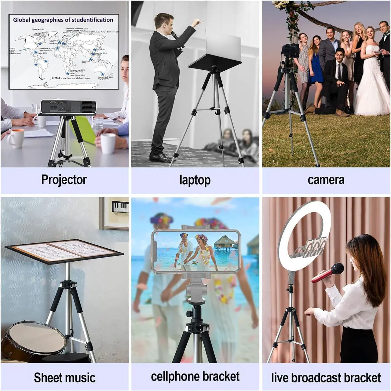 Alt view image 7 of 7 - Projector Stand Tripod Adjustable: Universal Laptop Standing Height from 17" to 48" with Tray Ball Head Carry Bag for Computer Camera