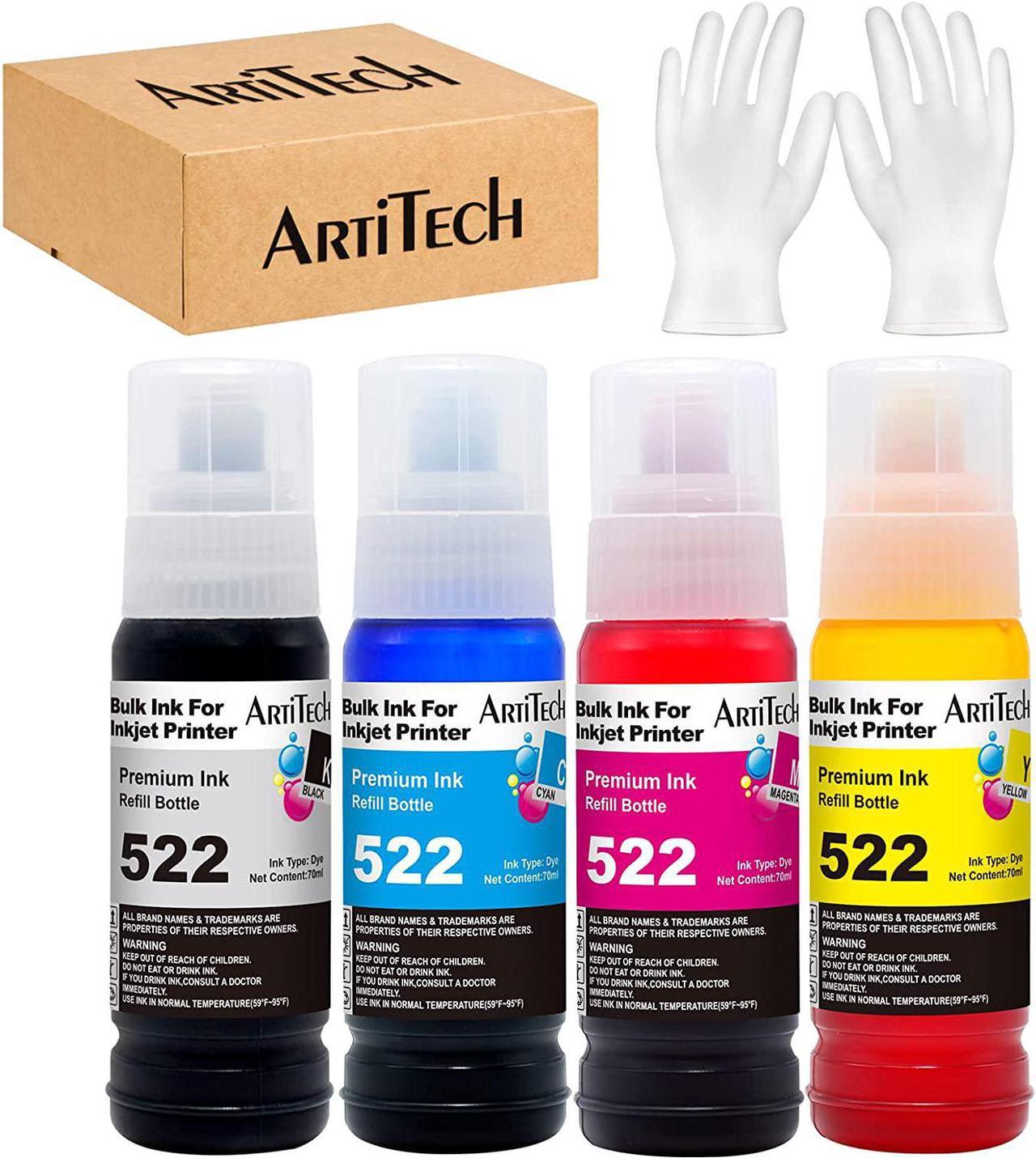 ARTITECH Compatible Ink Bottle Replacement for T522 522 Ultra-high Capacity Refill Ink for EcoTank ET-2720 ET-4700 Printers (1 Black, 1 Cyan, 1 Magenta, 1 Yellow)