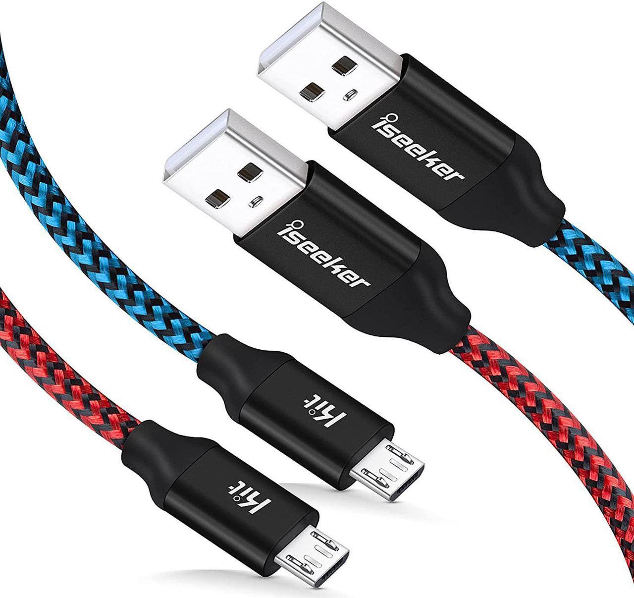 Micro USB Cable 15ft,Extra Long Braided Andorid Charging Cords, iSeekerKit 2Pack Colorful Micro USB to USB 2.0 for Android/Windows/PS4/Samsung Galaxy S6 S7 Edge,Note 5/4,LG,Moto,Nokia,HTC (Blue+Red)