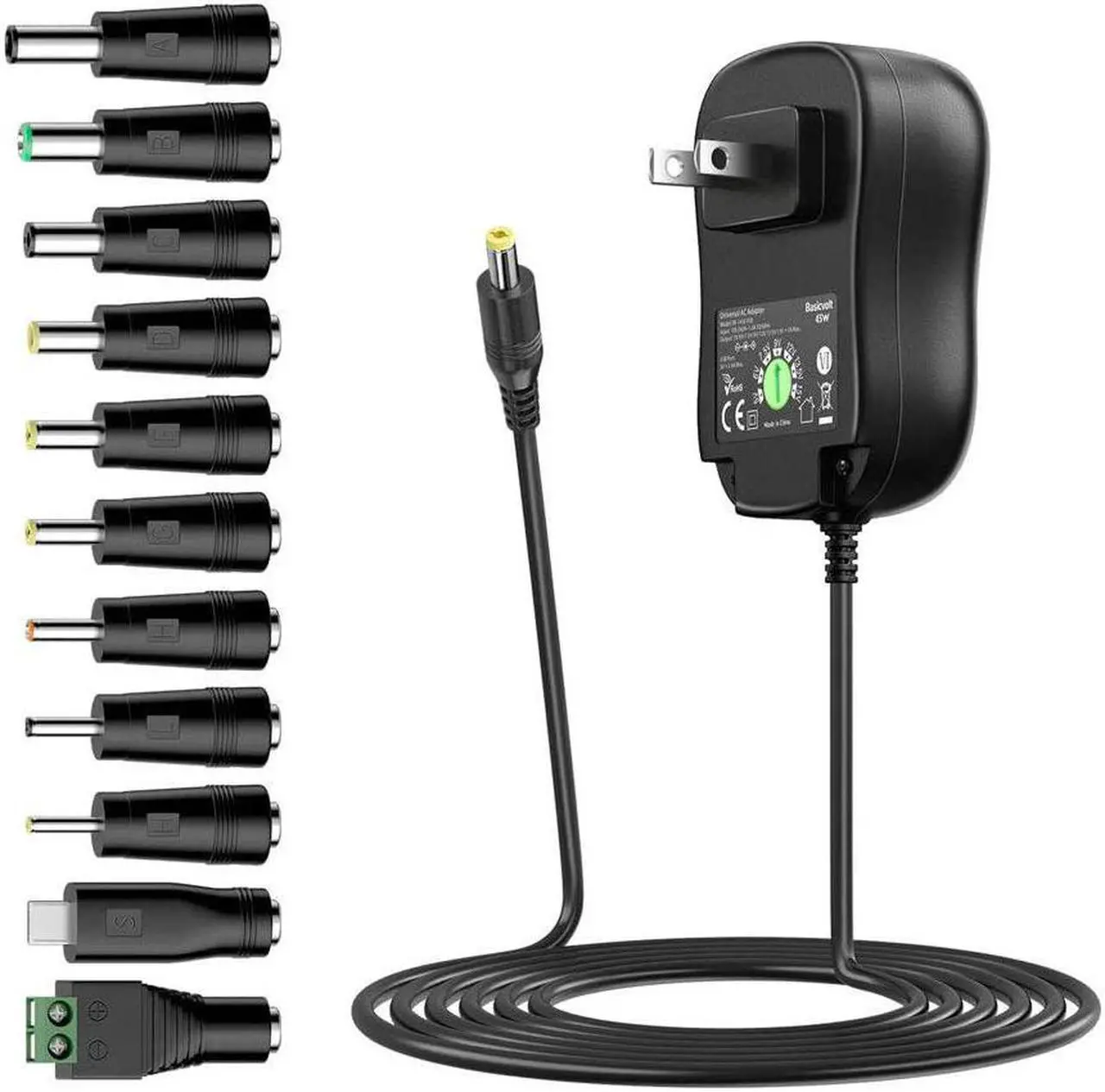 Main image of Basicvolt Universal Power Supply 5V 6V 7.5V 9V 12V 13.5V 15V 3A 2.5A AC DC Power Adapter 45W Wall Charger with 5V 2A USB Plug for Electronics 2.5A 2500mA 3000mA 3Amp Max with 12pcs Adaptor Tips - OEM
