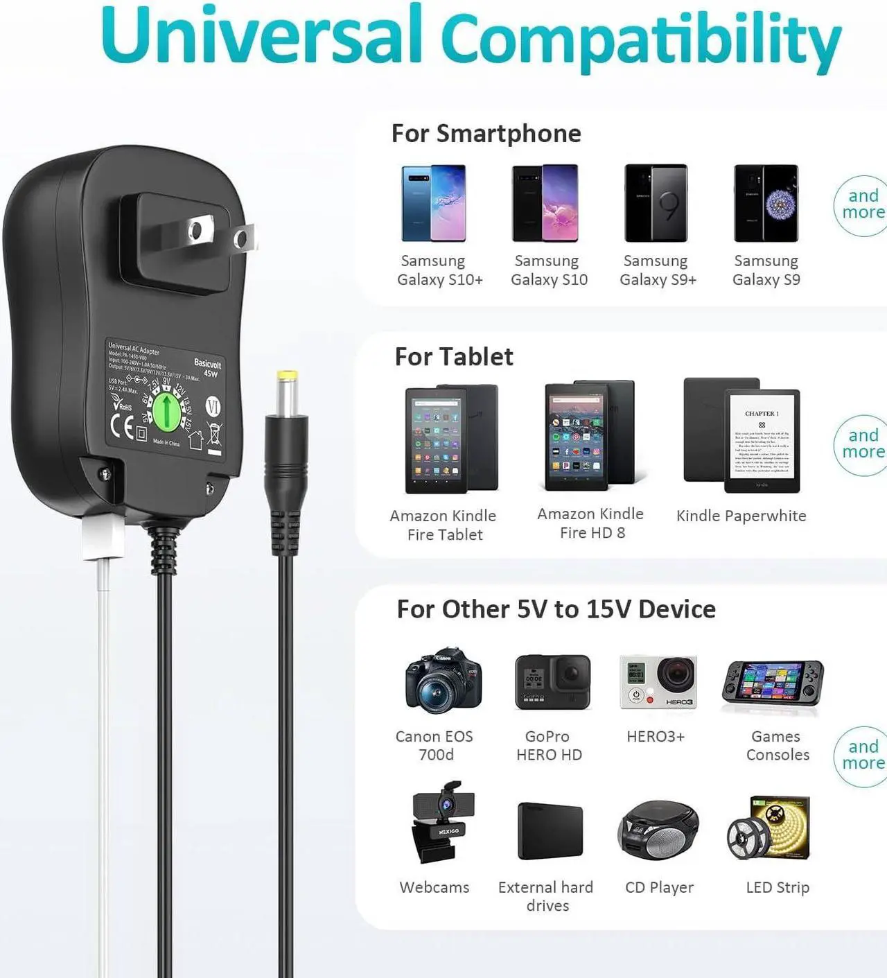 Alt view image 6 of 7 - 18V 1A AC DC Power Supply Adapter US Wall Charger DC Plug 5.5x2.1mm & 2.5mm Compatible with for 18volt (0.1A 0.15A 0.2A 0.25A 0.3A 0.4A 0.5A 0.6A 0.7A 0.8A 0.9A) 100mA~1000mA Equipment