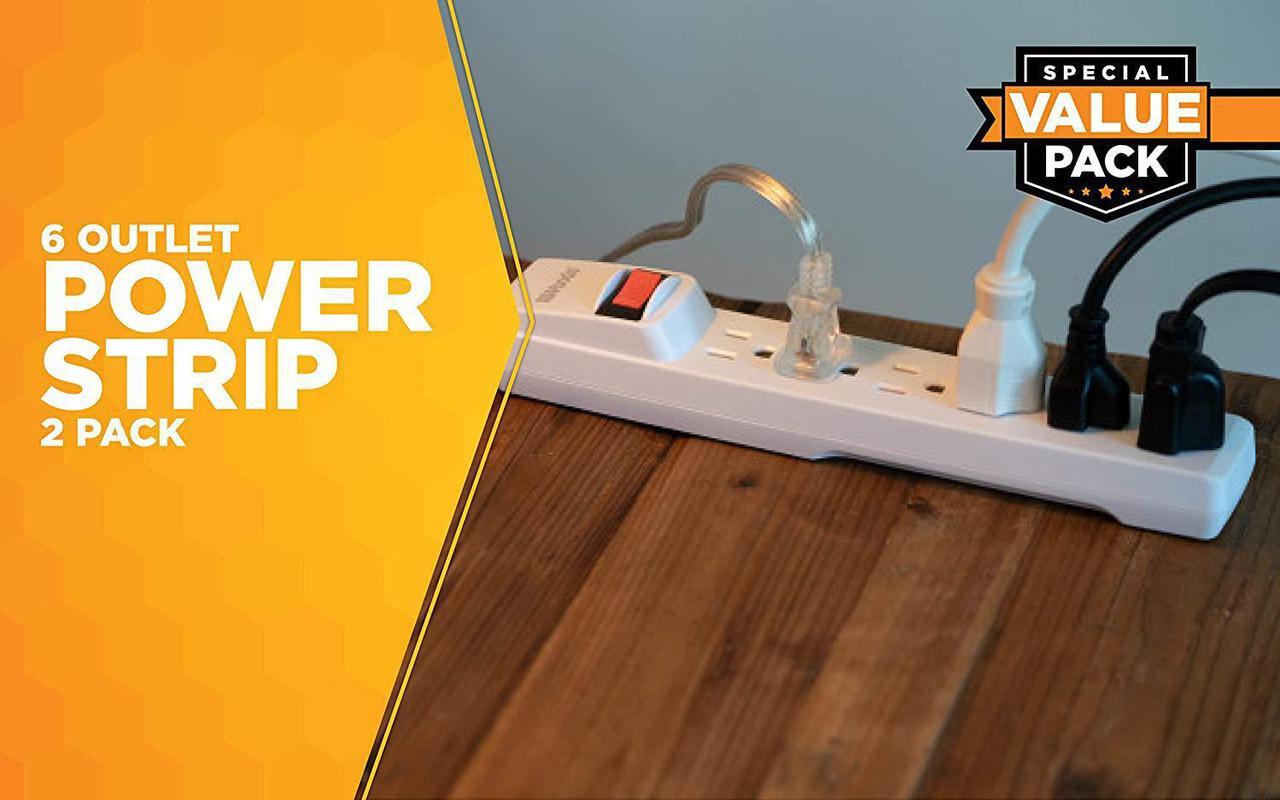 Alt view image 2 of 5 - Woods 41435 Power Strip with 6 Outlets, 2.5 Cord and Durable White Housing, 2 pack, 2-Pack