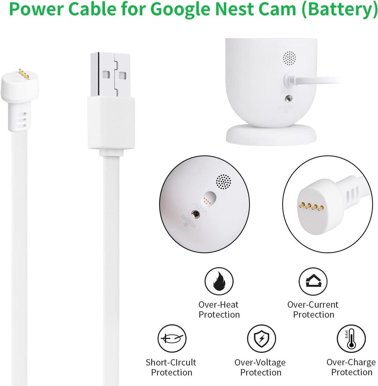 Alt view image 3 of 7 - 2Pack Power Adapter Compatible with Google Nest Cam Outdoor or Indoor, Battery, with 16.4Ft/5m Weatherproof Charging Cable Continuously Power Your Nest Cam (Battery) - White