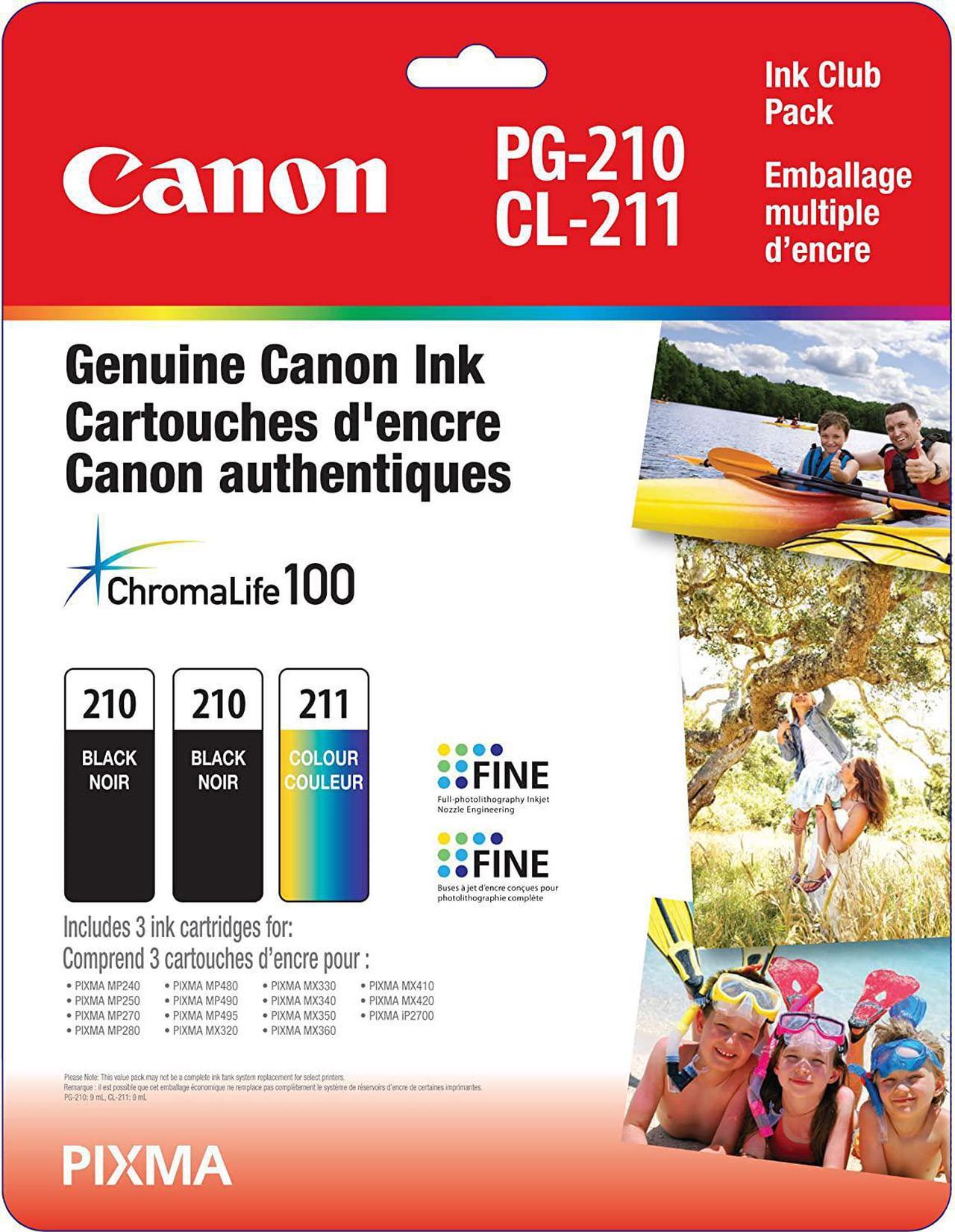 Genuine Canon PG-210 TWIN CL211 Ink Cartridge Club Pack, 2 Black and 1 Tri-Colour