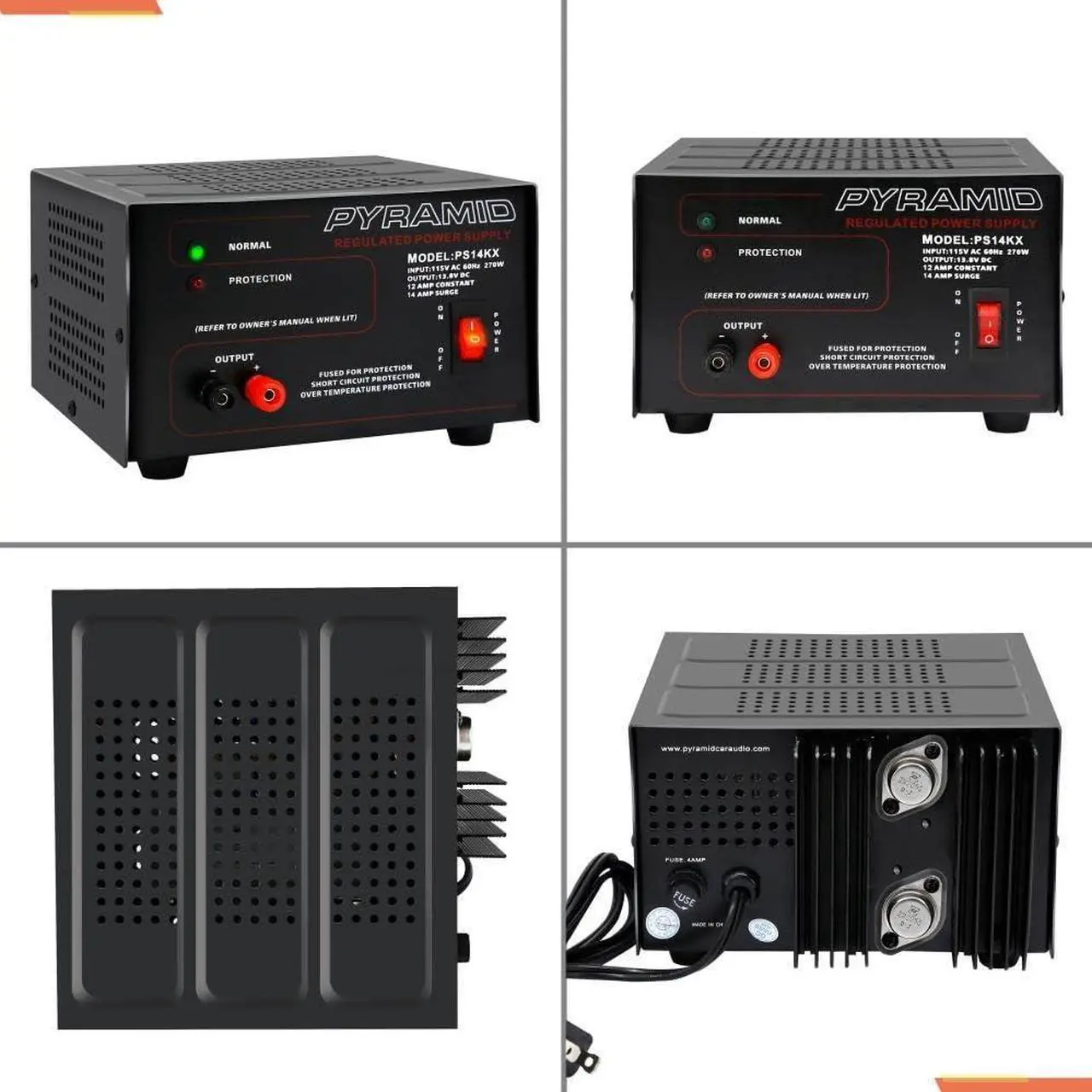 Alt view image 2 of 6 - Pyramid Universal Compact Bench Power Supply - 12 Amp Linear Regulated Home Lab Benchtop AC-to-DC 12V Converter w/ 13.8 Volt DC 115V AC 270 Watt Power Input, Screw Type Terminals, Cooling Fan PS14KX