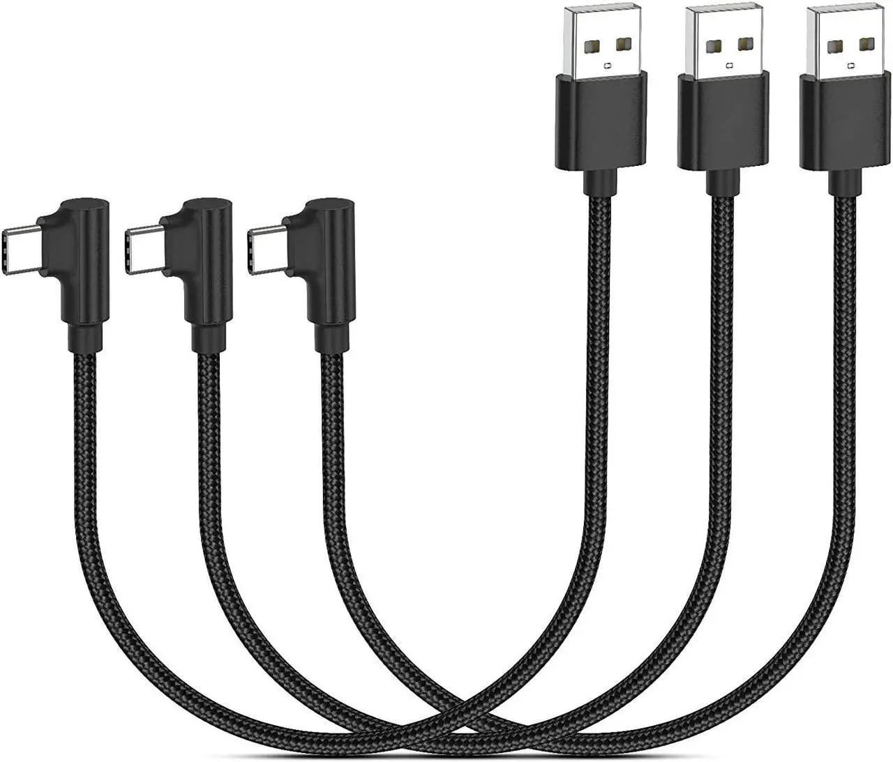 Main image of 1ft Right Angle USB C Cable Fast Charging, 3 Pack 90 Degree USB A to USB Type C Cord Short 3A Compatible with Samsung Galaxy Note 10 S9 S10 S20 S21 Google Pixel 4a 5g LG Stylo 6 5 V60