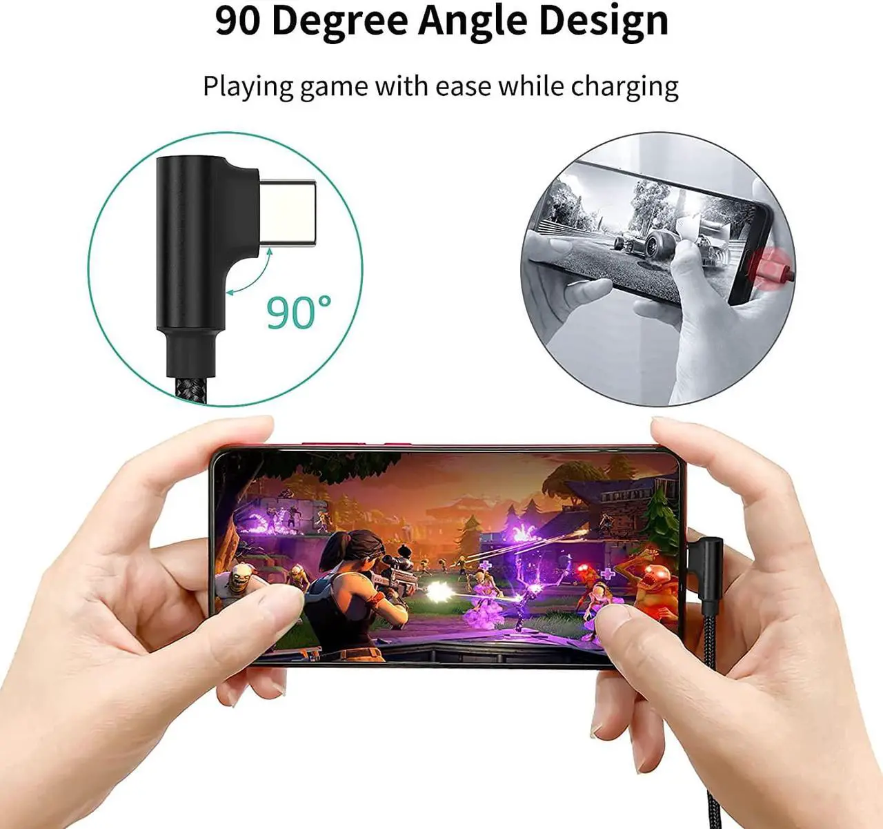 Alt view image 2 of 7 - 1ft Right Angle USB C Cable Fast Charging, 3 Pack 90 Degree USB A to USB Type C Cord Short 3A Compatible with Samsung Galaxy Note 10 S9 S10 S20 S21 Google Pixel 4a 5g LG Stylo 6 5 V60