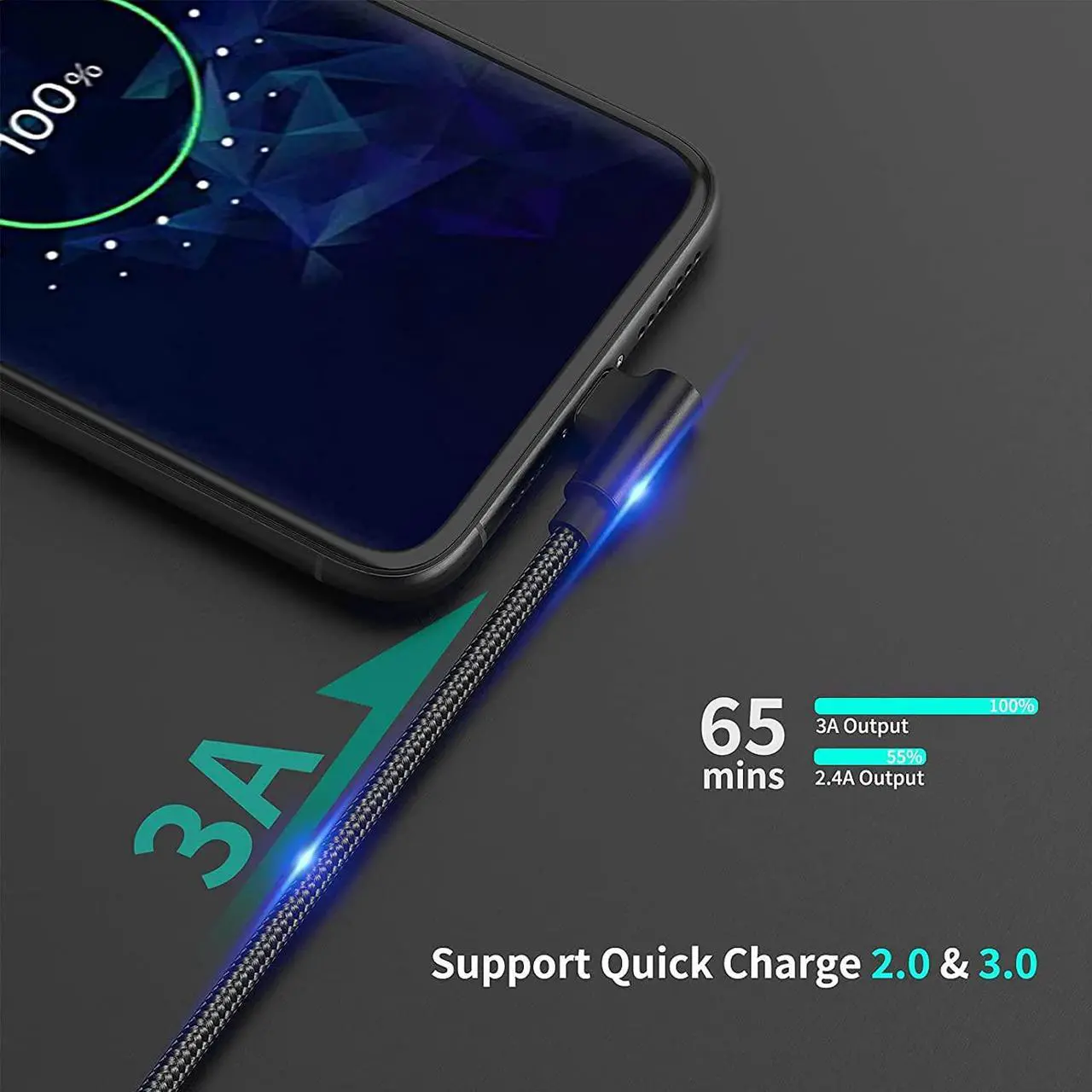 Alt view image 3 of 7 - 1ft Right Angle USB C Cable Fast Charging, 3 Pack 90 Degree USB A to USB Type C Cord Short 3A Compatible with Samsung Galaxy Note 10 S9 S10 S20 S21 Google Pixel 4a 5g LG Stylo 6 5 V60