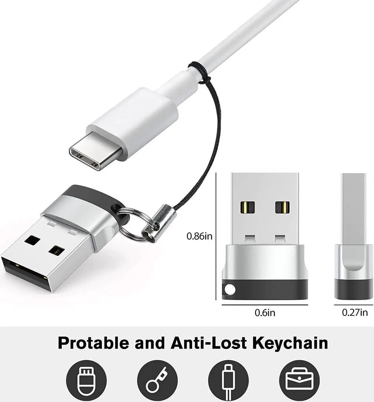 Alt view image 6 of 6 - USB C to USB Adapter (4 Pack) USB-C Female to USB Male Type C to USB A Converter Compatible with Apple MagSafe iPhone 11 12 13 14 15 Pro Max  Galaxy Note Google Pixel etc Grey
