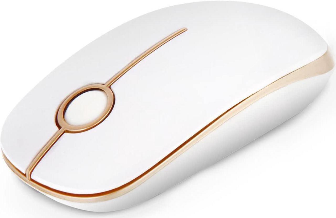 Wireless Mouse, Vssoplor 2.4G Slim Portable Computer Mice with Nano Receiver for Notebook, PC, Laptop, Computer-White and Gold