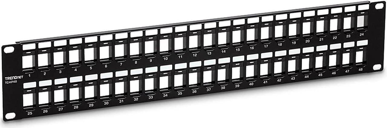 TRENDnet 48-Port Blank Keystone 2U HD Patch Panel, 2U 19 Rackmount Housing, HD Keystone Network Patch Panel, Recommended With TC-K25C6 & TC-K50C6 Cat6 Keystone Jacks (Sold Separately), Black, TC-KP48