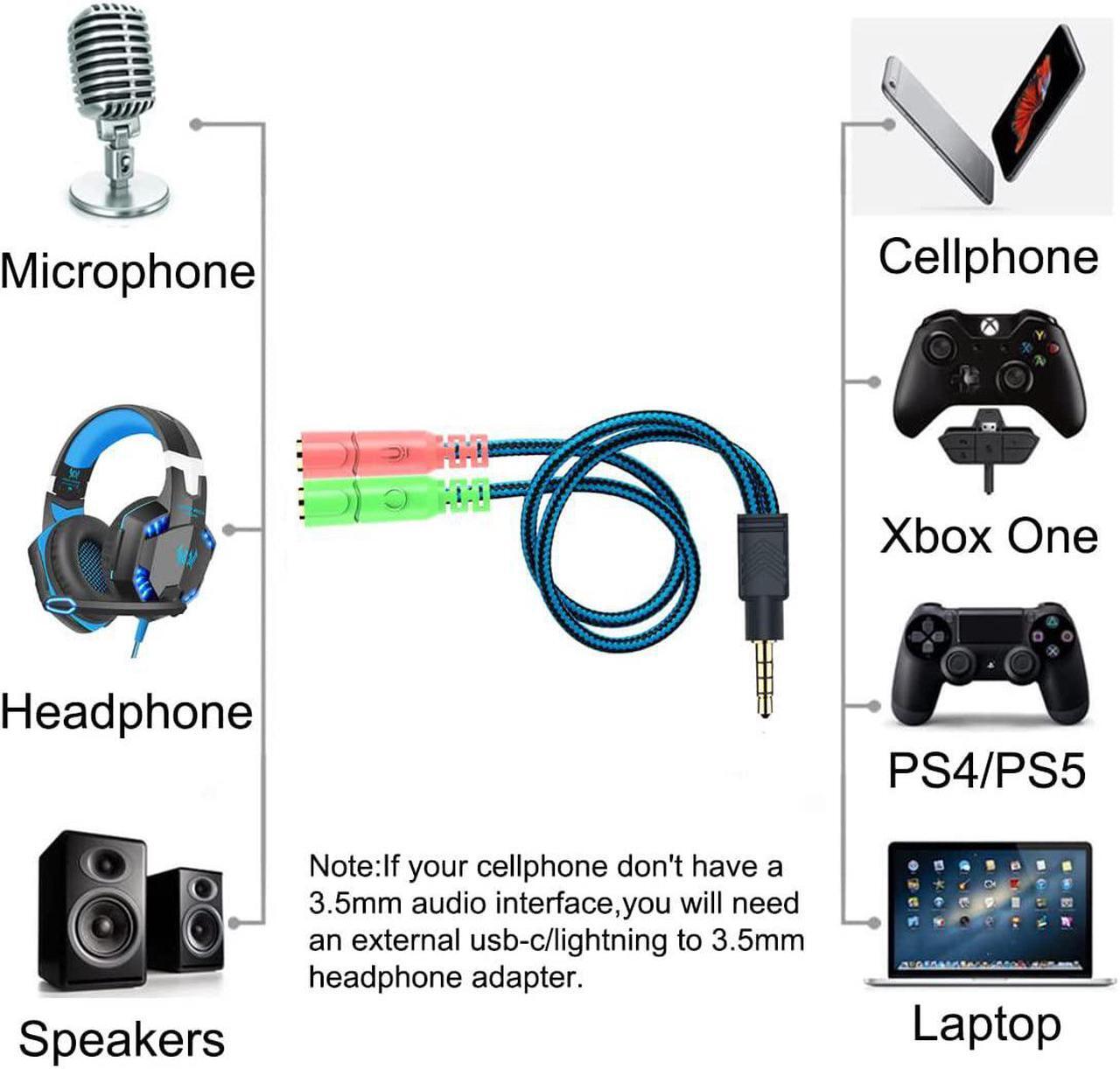 Alt view image 3 of 7 - 3.5mm Jack Cable Headset Adapter Kit Mutual Convertors for Laptop Mac PS4 Smartphone Xbox One Tablet Earphone with Headphone/Microphone Simultaneously Y Splitter Audio 2 Female to 1 Male