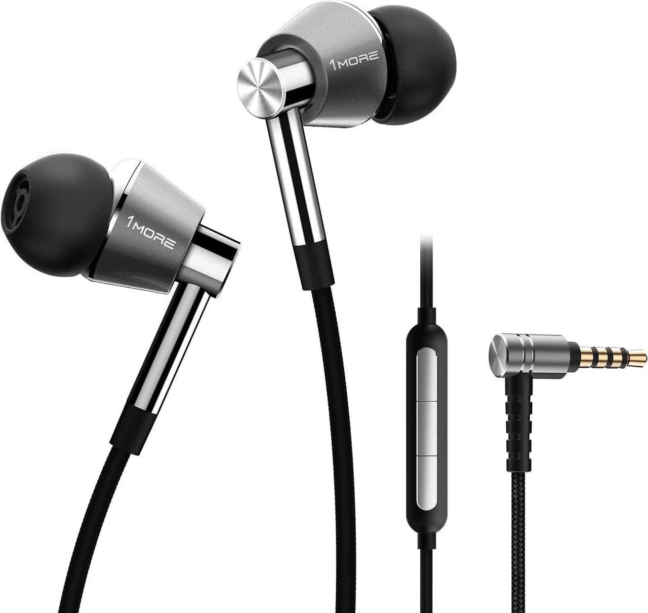 1MORE Triple Driver In-Ear Earphones Hi-Res Headphones with High Resolution, Bass Driven Sound, MEMS Mic, In-Line Remote, High Fidelity for Smartphones/PC/Tablet Silver