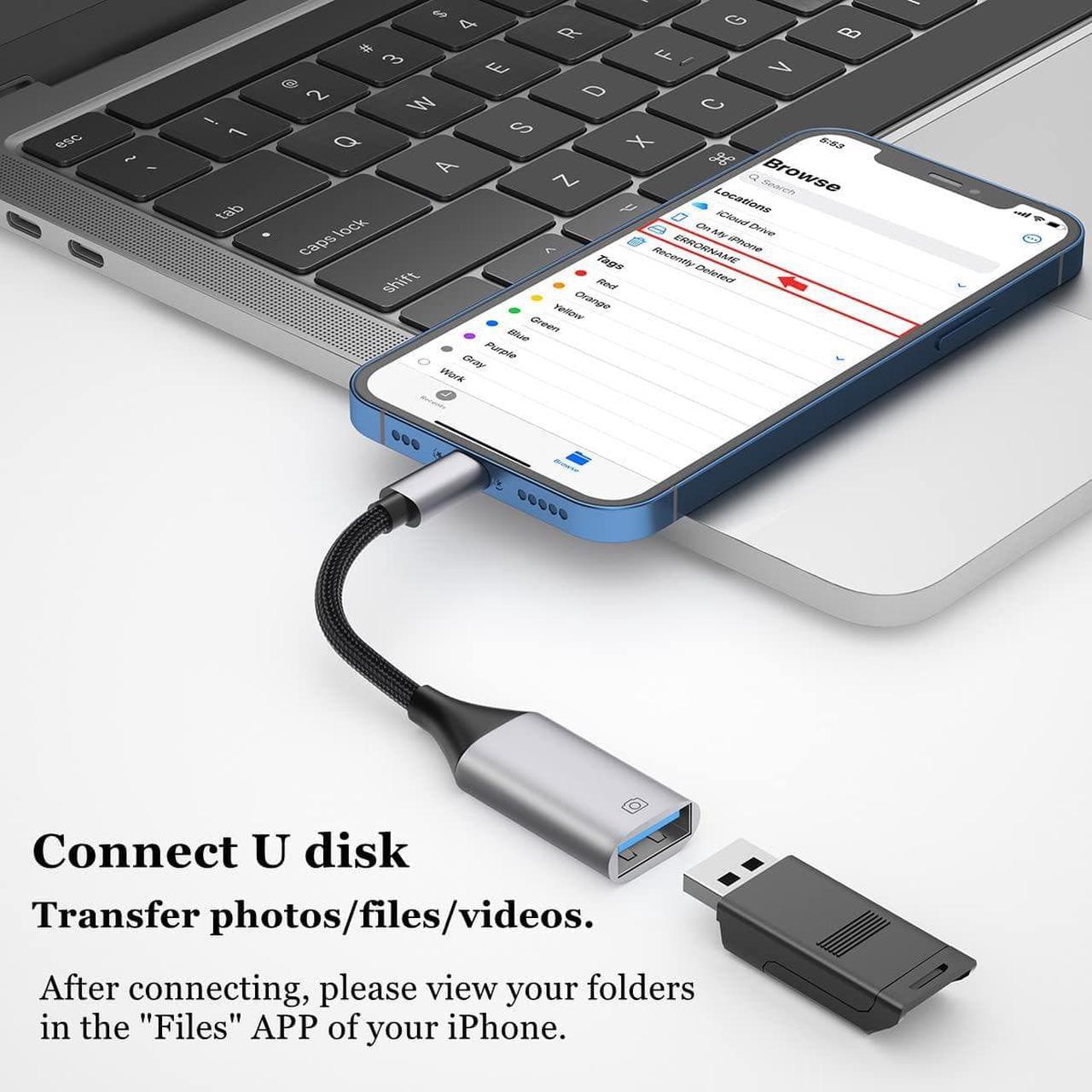 Alt view image 2 of 7 - Lightning to USB Adapter [Apple MFi Certified] USB Camera Adapter for iPhone iOS OTG Cable Adapter Supports USB Flash Drive Card Reader Mouse Keyboard
