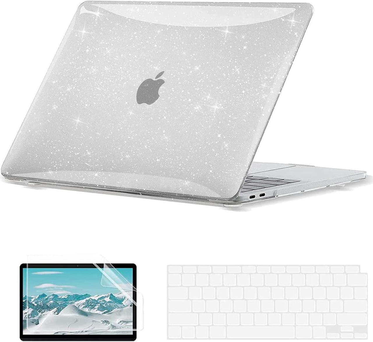 EooCoo Compatible with MacBook Air 13 inch Case 2021-2018 M1 A2337 A2179 A1932 with Retina Display Touch ID, Sparkly Clear MacBook Air Case + 2 TPU Keyboard Cover + Screen Protector - Glitter Clear