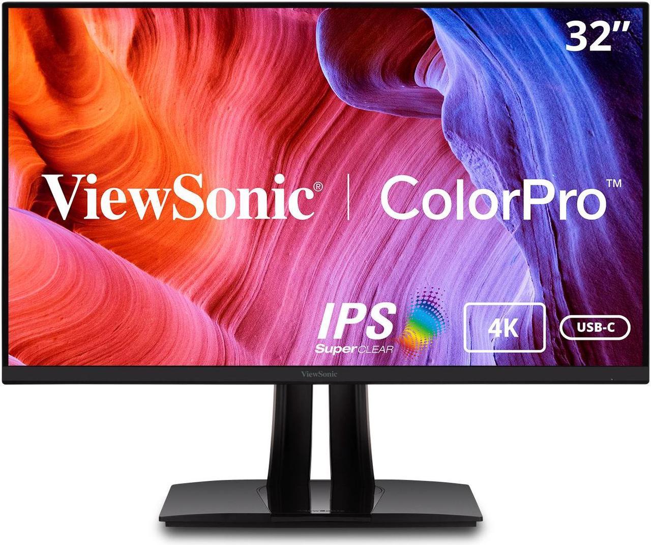 ViewSonic VP3256-4K 32 Inch Premium IPS 4K UHD Ergonomic Monitor with Ultra-Thin Bezels, Color Accuracy, Pantone Validated, HDMI, DisplayPort and USB Type-C for Professional Home and Office