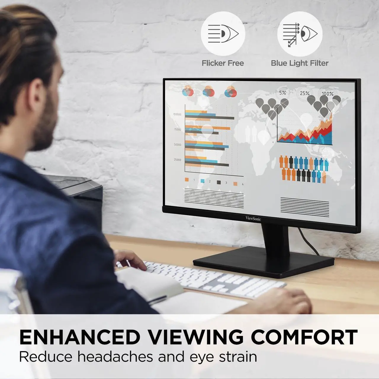 Alt view image 4 of 7 - ViewSonic VS2447M 24 Inch 1080p Monitor with 75Hz, AMD FreeSync, Thin Bezels, Eye Care, HDMI, VGA Inputs for Gaming and Home Office