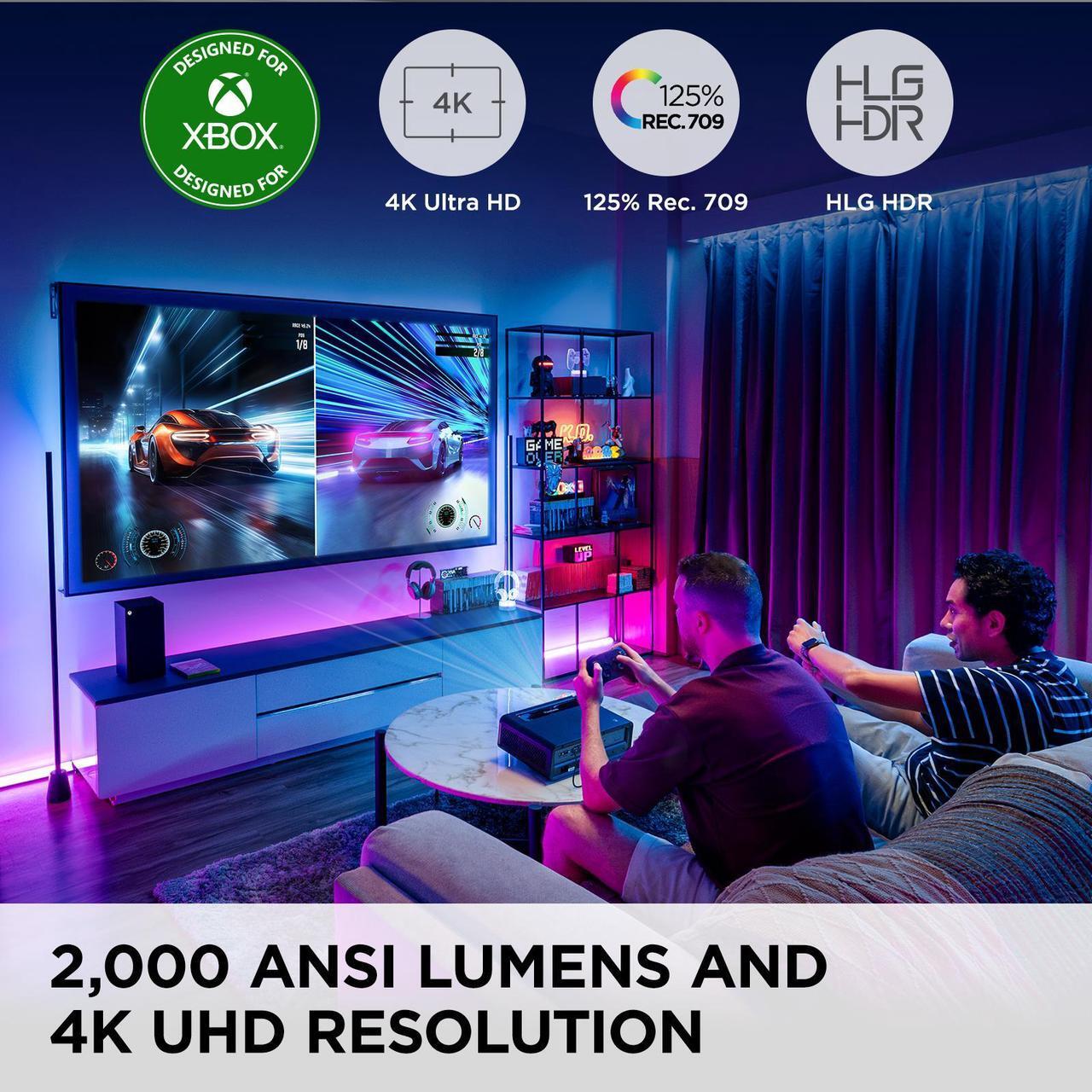 Alt view image 2 of 14 - ViewSonic X2-4K UHD Short Throw Projector with 2000 Lumens, Cinematic Colors, 1.2x Optical Zoom, H&V Keystone, Corner Adjustment and HDR/HLG Support