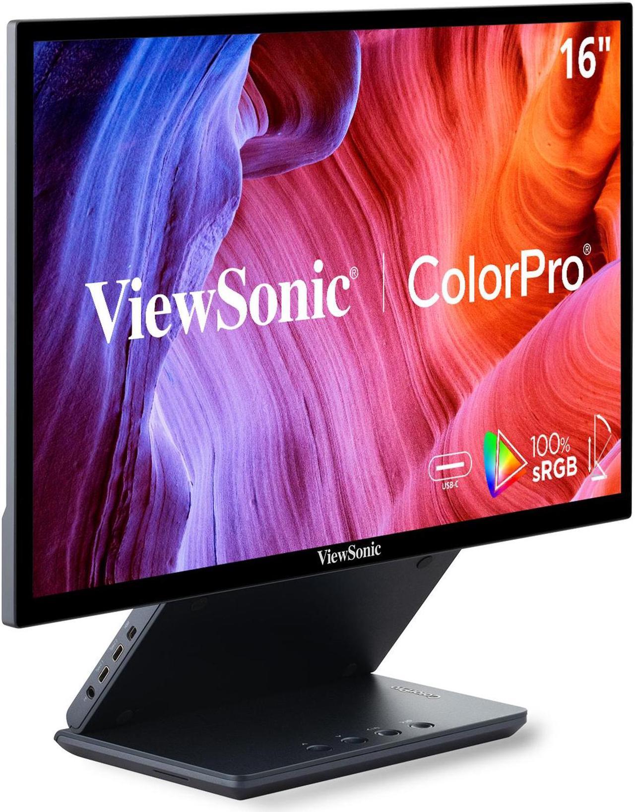 ViewSonic VP1656 15.6 Inch 1080p IPS Portable Monitor with 2 Way Powered 40W USB C, Pantone Validated, Factory Calibrated, Built in Ergonomic Stand with Protective Cover