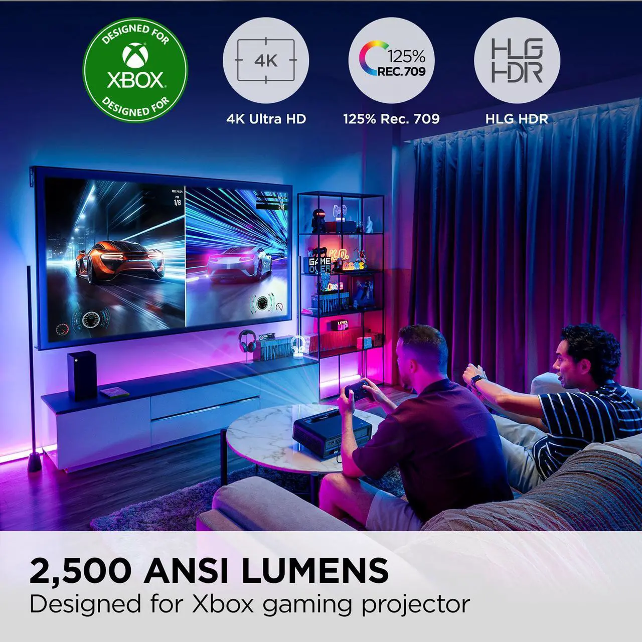Alt view image 2 of 14 - ViewSonic X1-4KPRO UHD 4K LED Projector Designed for Xbox with Built-in Google TV and Netflix, 2500 Lumens, H/V Keystone, 4 Corner Adjustment, 1.3x Optical Zoom for Smart Home Theater