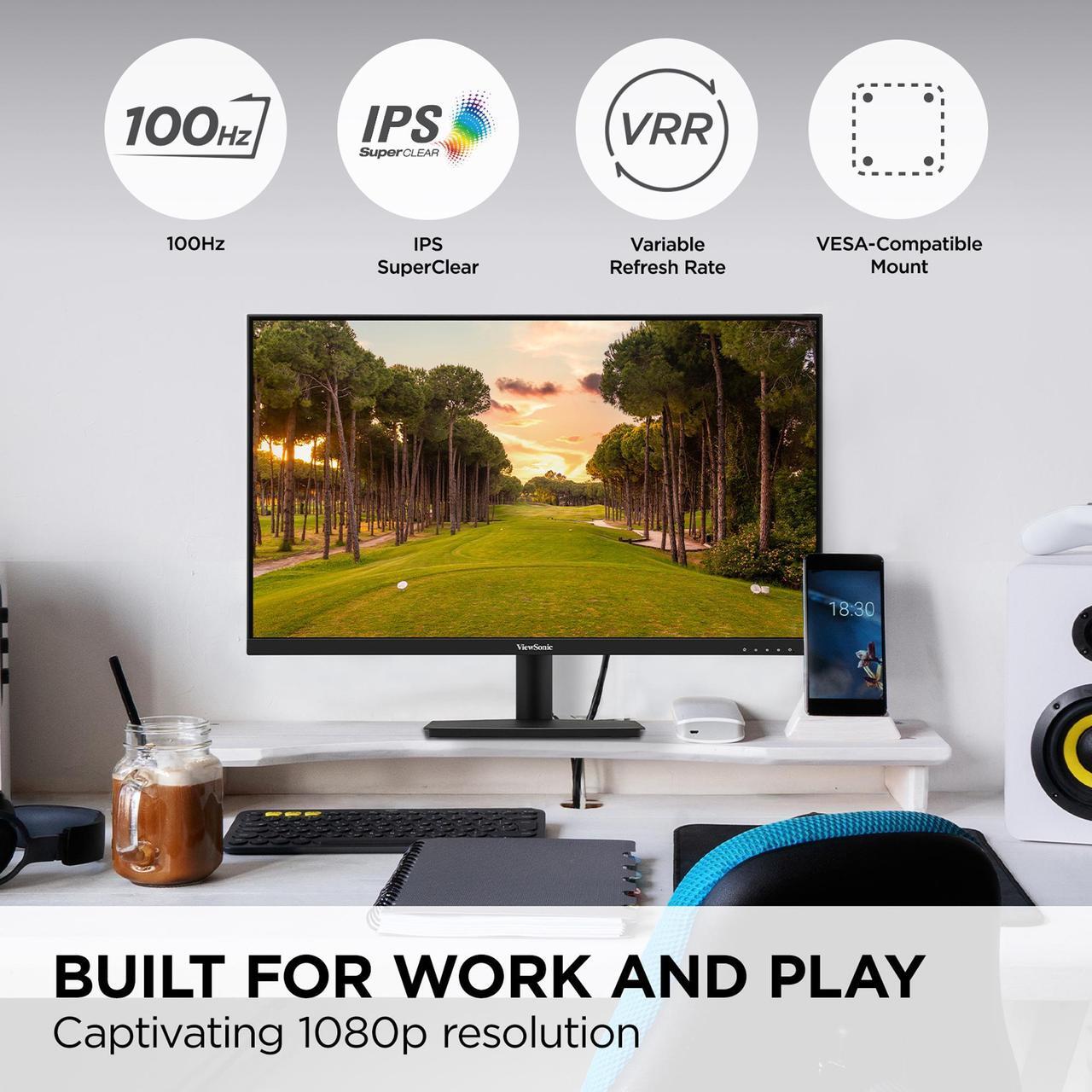 Alt view image 3 of 7 - ViewSonic VS2747-H 27 Inch 1080p IPS Monitor with 100Hz, Variable Refresh Rate, Thin Bezels, Eye Care, HDMI, VGA