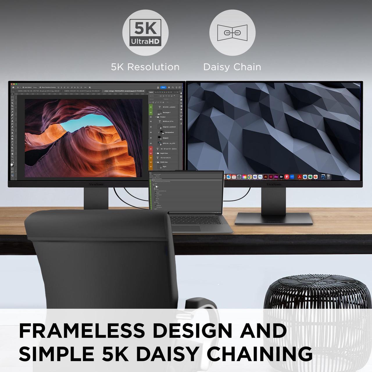 Alt view image 2 of 14 - ViewSonic VP2788-5K 27" 5K Mac-Ready Monitor with 100% sRGB, 99% DCI-P3, Pantone Validated, Advanced Ergonomics, Thunderbolt 4, USB Hub, HDMI, and DP for Home and Office