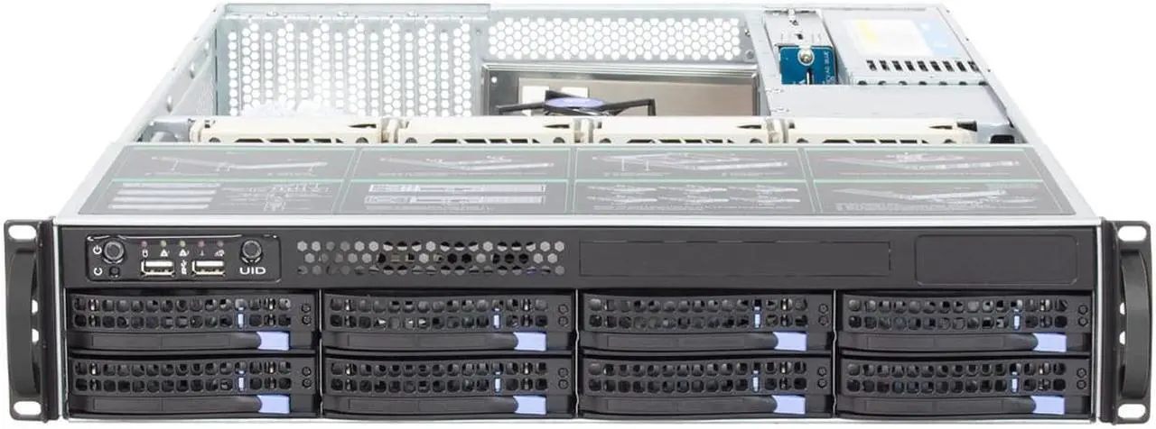 Alt view image 7 of 7 - 2U hot swappable storage server 12GB/SAS NVMe backplane for E-ATX mainboard 8-bay empty chassis