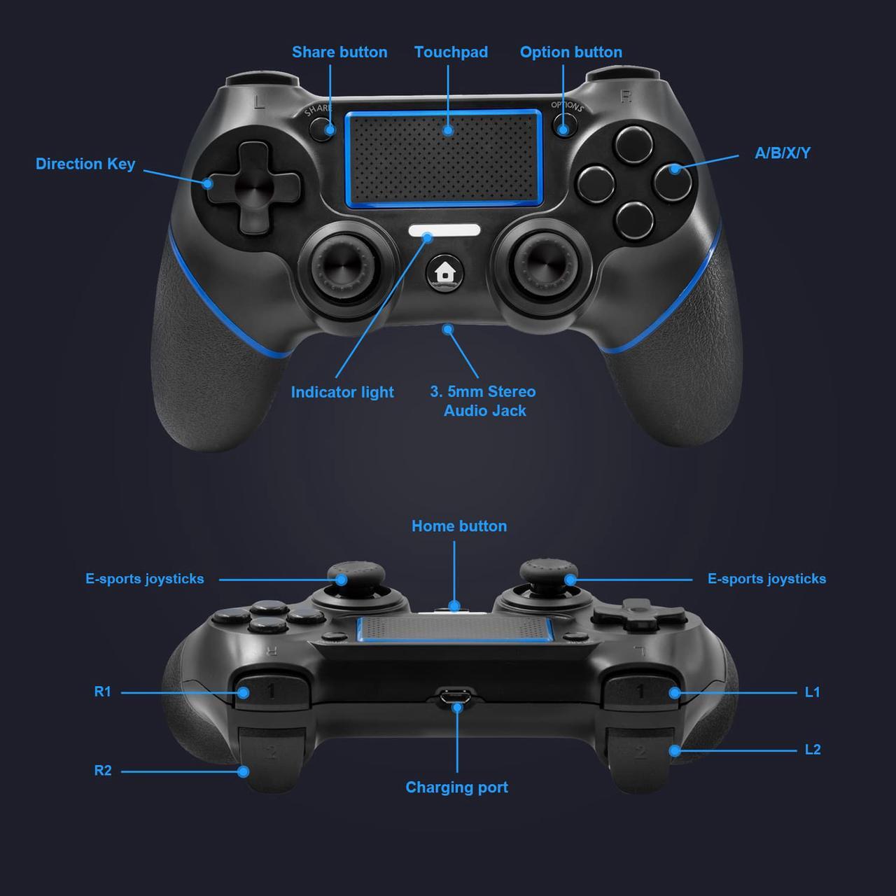 Alt view image 3 of 7 - Wireless Gamepad with Touch Panel Joypad Double Shock C200 Gaming Controller Compatible for PS-4 with Dual Vibration Game Remote Control Joystick Compatible PS-4/Pro/Slim/PC Laptop