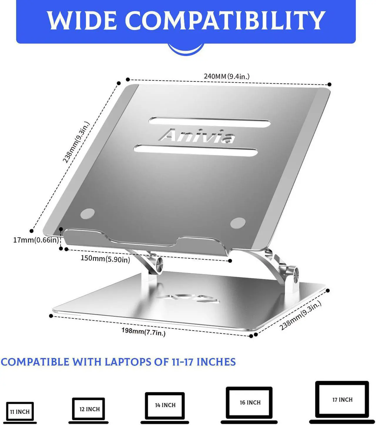 Alt view image 7 of 7 - Adjustable Laptop Stand Metal Holder Portable Aluminum Computer Riser Ergonomic Laptops Elevate Stand for Desk Compatible with 10-17" Notebook Computer Silver