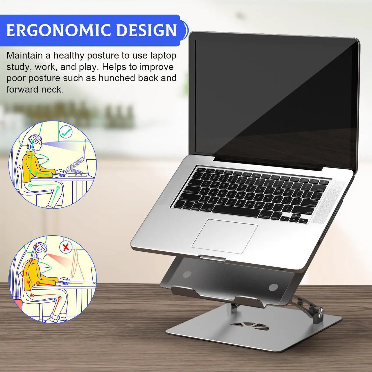 Alt view image 2 of 7 - Adjustable Laptop Stand Metal Holder Portable Aluminum Computer Riser Ergonomic Laptops Elevate Stand for Desk Compatible with 10-17" Notebook Computer Silver