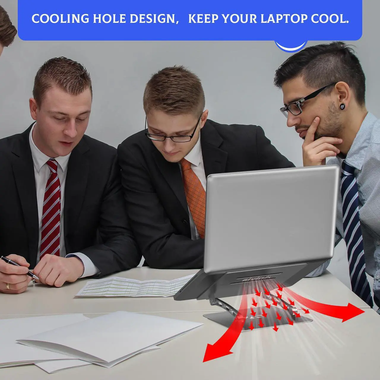 Alt view image 6 of 7 - Adjustable Laptop Stand Metal Holder Portable Aluminum Computer Riser Ergonomic Laptops Elevate Stand for Desk Compatible with 10-17" Notebook Computer Silver