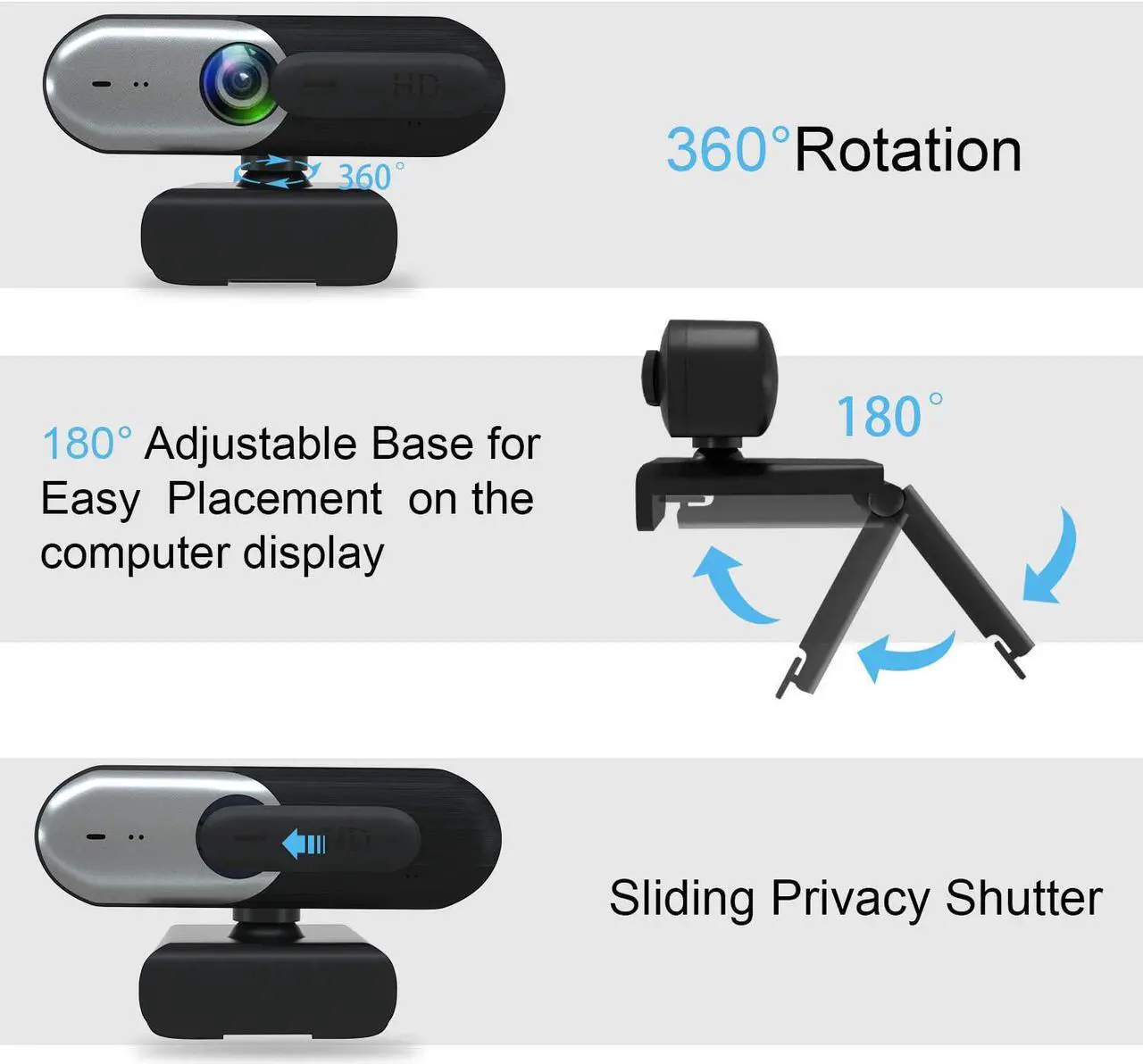 Alt view image 3 of 6 - EACH Full HD Webcam 1080p USB Webcam Autofocus Camera HDR Webcam Widescreen with Privacy Cover Video Calling and Recording for Laptop PC Skype Stream Gaming Silver
