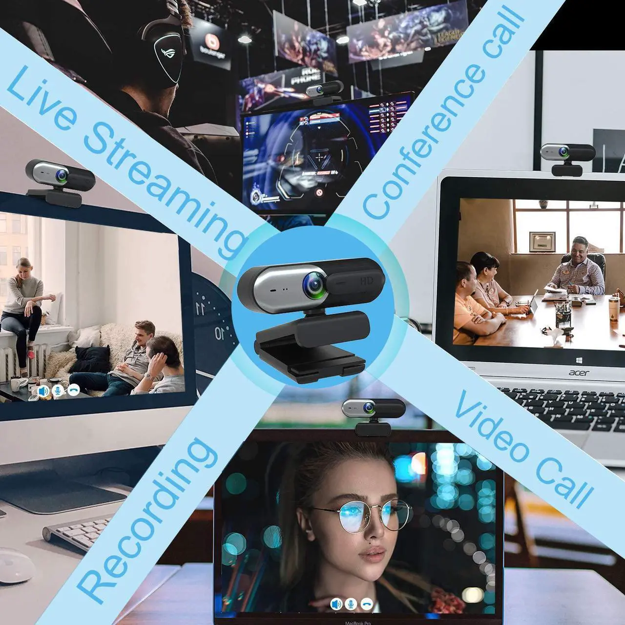 Alt view image 6 of 6 - EACH Full HD Webcam 1080p USB Webcam Autofocus Camera HDR Webcam Widescreen with Privacy Cover Video Calling and Recording for Laptop PC Skype Stream Gaming Silver