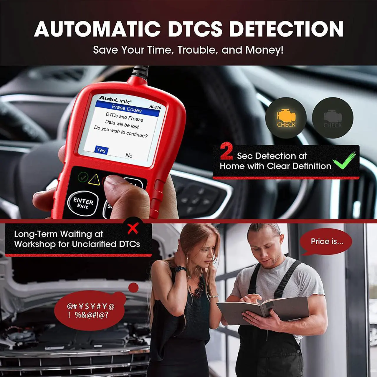 Alt view image 5 of 7 - Autel AutoLink AL319 OBD2 Scanner Car Diagnostic Code Reader Automotive Engine Fault CAN Scan Tool