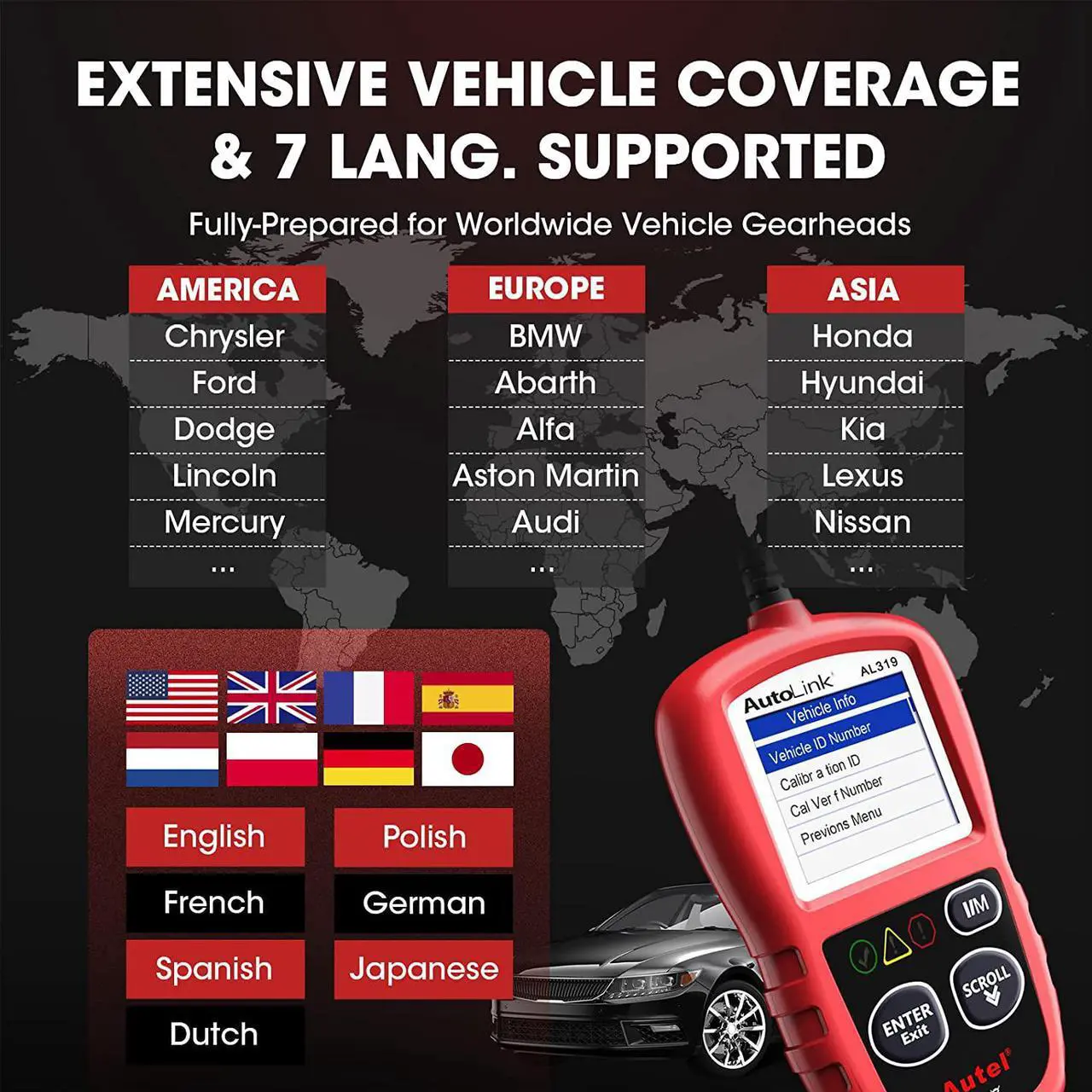 Alt view image 6 of 7 - Autel AutoLink AL319 OBD2 Scanner Car Diagnostic Code Reader Automotive Engine Fault CAN Scan Tool