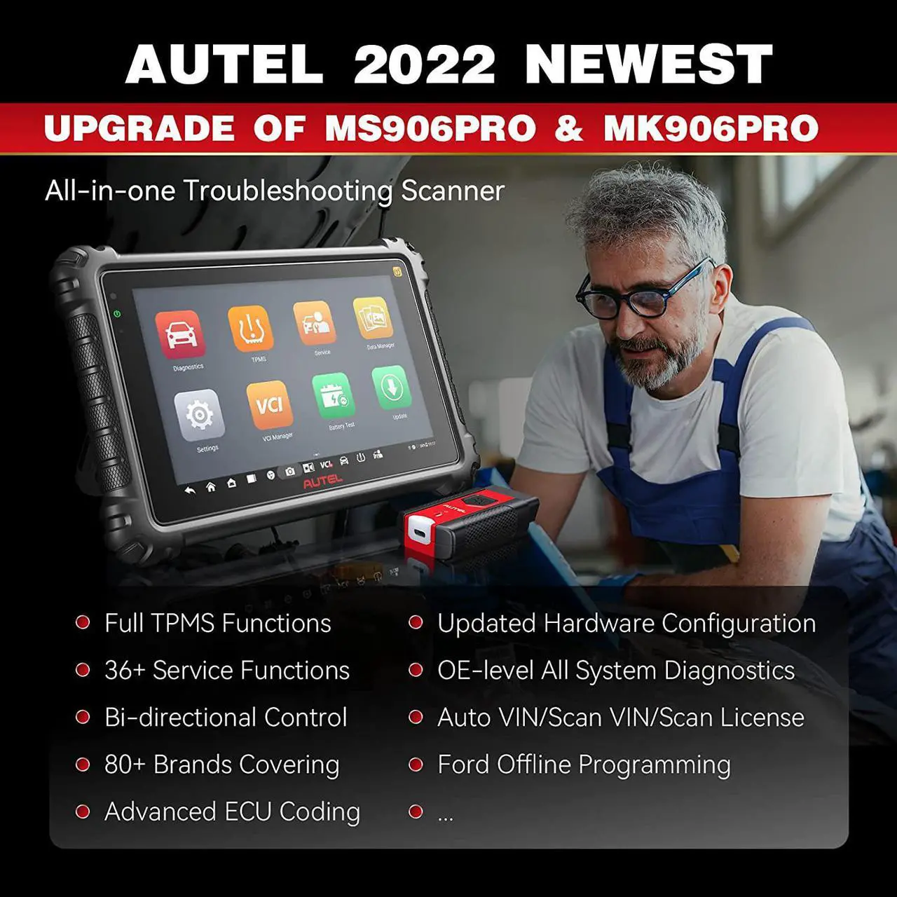 Alt view image 4 of 7 - Autel MaxiCOM MK906 Pro-TS Car Diagnostic Scan Tool , Full TPMS Functions 36+ Service CAN FD & DoIP Auto Scan 2.0 Upgrade of MS906Pro-TS/ MS906TS/ MP808TS