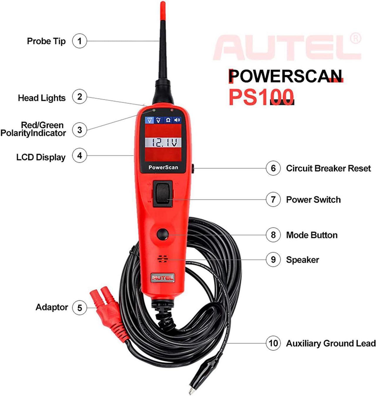 Alt view image 7 of 7 - Autel Powerscan PS100 Automotive Electrical System Tester Ps 100 Circuit Tester with 20ft Cable