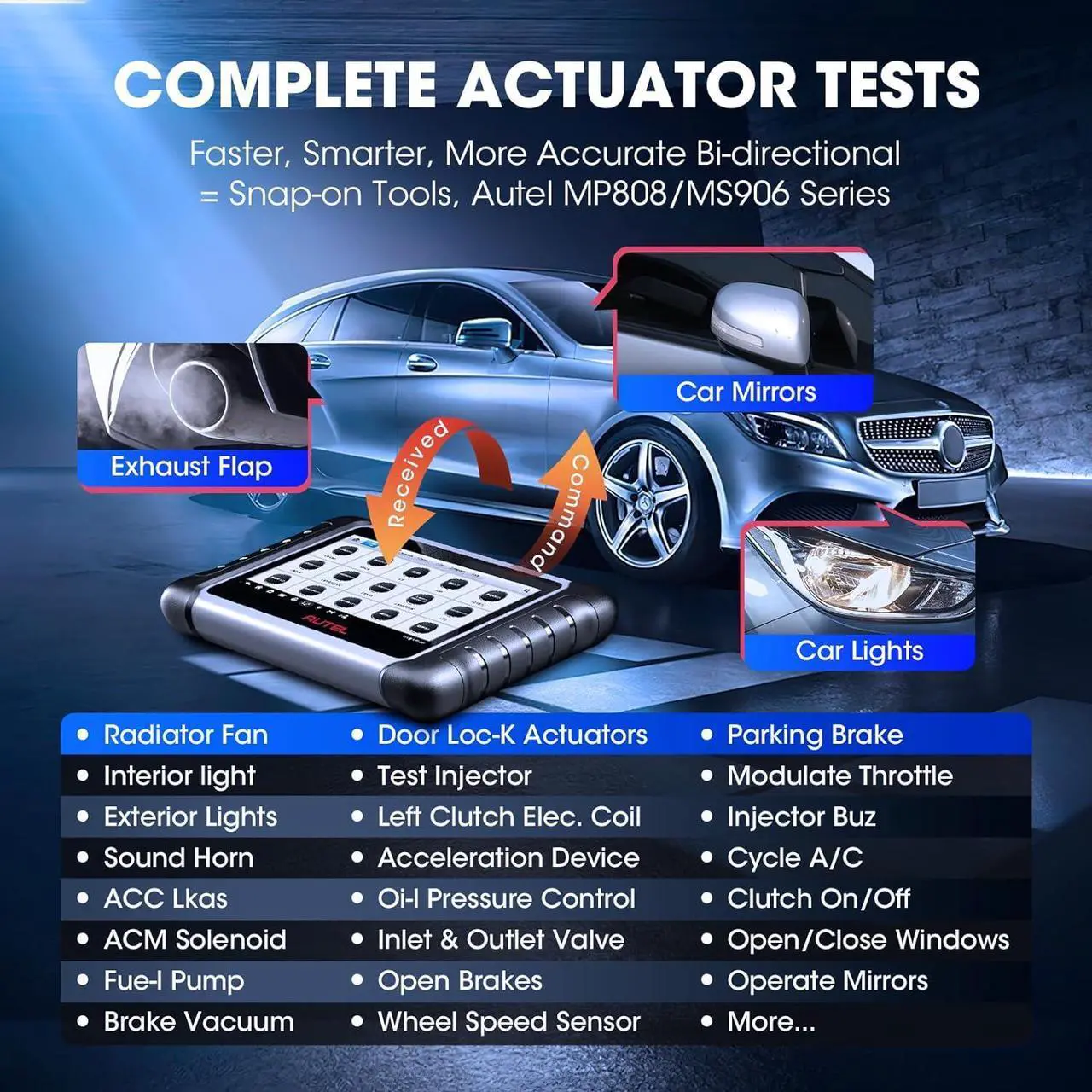 Alt view image 4 of 7 - Autel MaxiCOM MK808S OBD2 Scanner Car Diagnostic Scan Tool Bi-Directional All Systems Diagnosis 38+ Services Active Test, Injector C0ding, as MK808BT Pro MX808S M808Z, Function as MX900