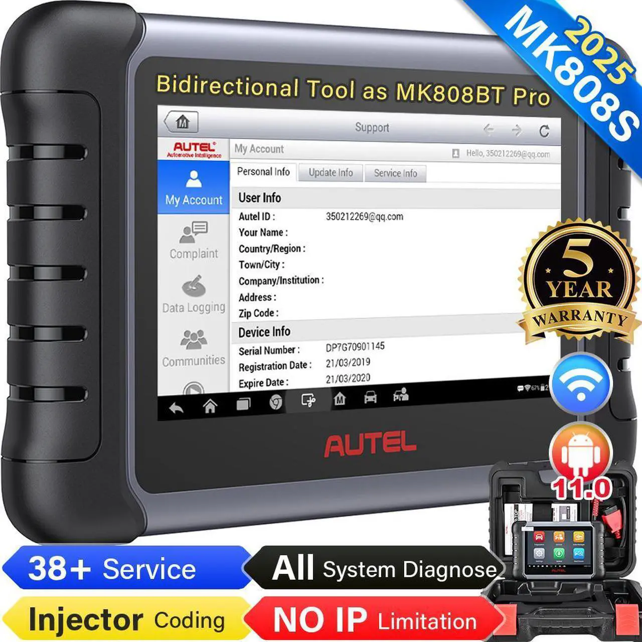 Main image of Autel MaxiCOM MK808S OBD2 Scanner Car Diagnostic Scan Tool Bi-Directional All Systems Diagnosis 38+ Services Active Test, Injector C0ding, as MK808BT Pro MX808S M808Z, Function as MX900