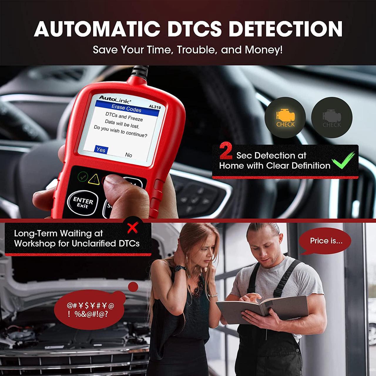 Alt view image 5 of 7 - Autel OBD2 Scanner Autolink AL319 Code Reader Read and Erase Codes Check State Emission Monitor Status Powerful Scan and Car Diagnostic Tool