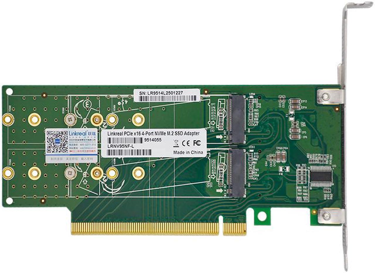 Alt view image 5 of 5 - Linkreal PCIe X16 to 4 Port M.2 NVMe SSD Adapter-Low profile