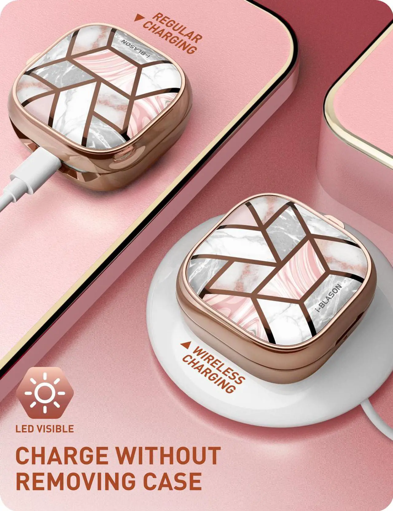 Alt view image 5 of 7 - i-Blason Cosmo Series Designed for Galaxy Buds Live Case (2020), 360° Protective Stylish Buds Live Case Cover Compatible with Galaxy Buds Live (2020) (Marble)