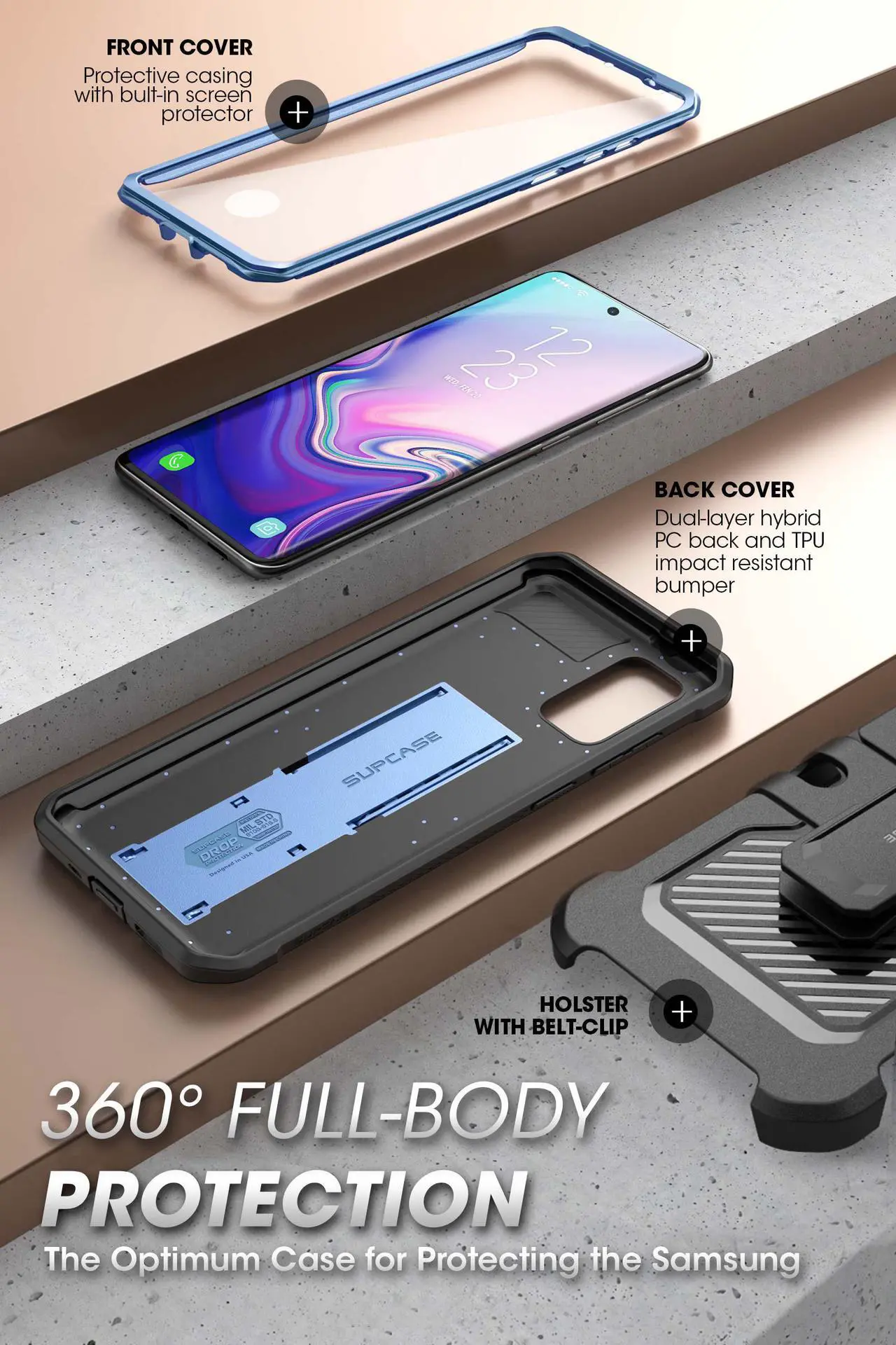 Alt view image 2 of 8 - Unicorn Beetle Pro Series Designed for Samsung Galaxy S20 FE 5G Case (2020 Release), Full-Body Dual Layer Rugged Holster & Kickstand Case with Built-in Screen Protector (Blue)