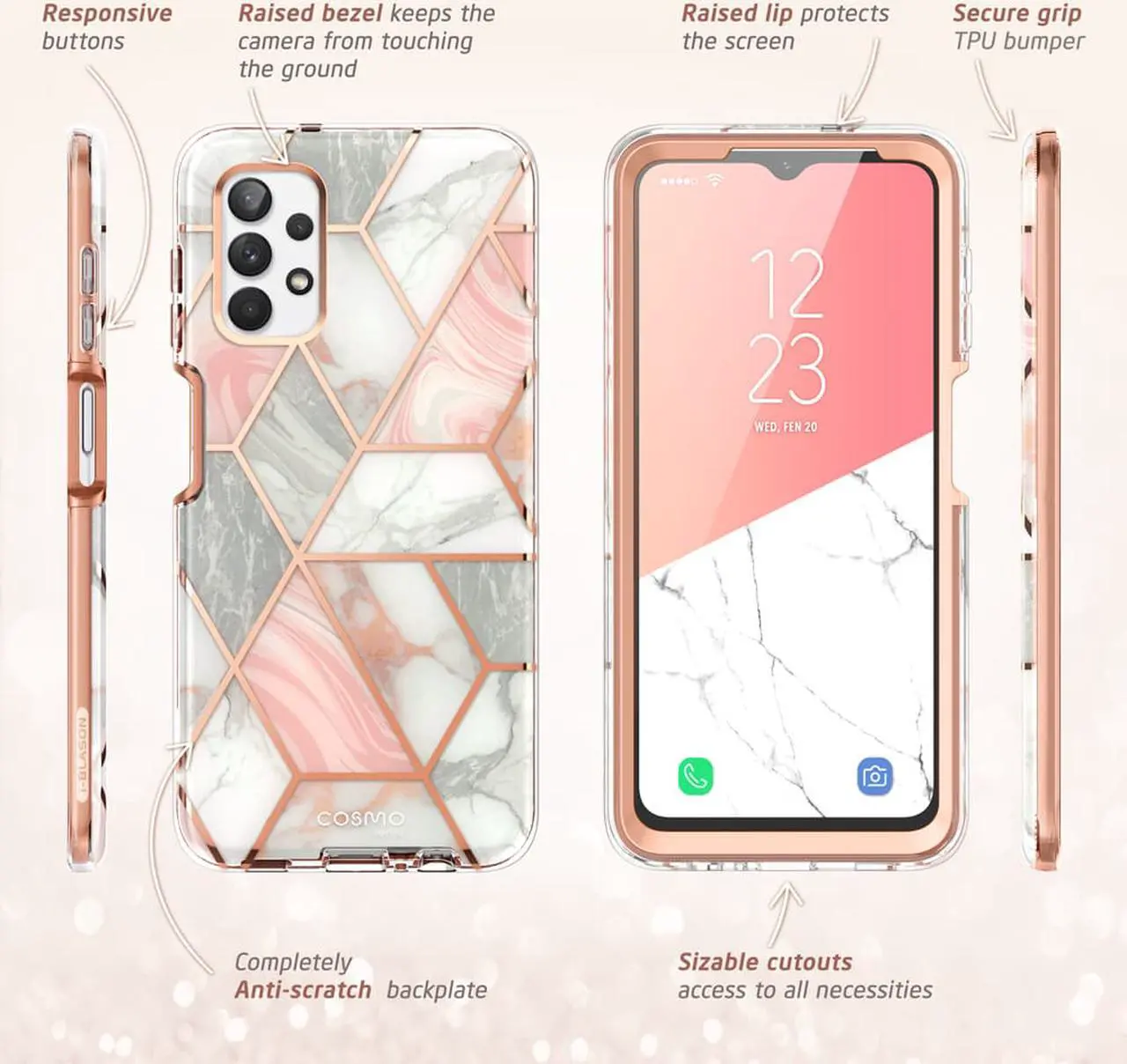 Alt view image 7 of 7 - i-Blason Cosmo Series Case for Samsung Galaxy A32 5G, Slim Full-Body Stylish Protective Case with Built-in Screen Protector (Marble)